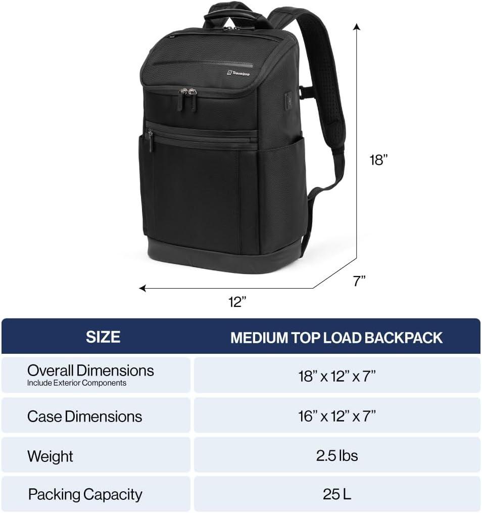 imageTravelpro Crew Executive Choice 3 Medium Top Load Backpack fits up to 156 Laptops and Tablets USB A and C Ports Men and Women Patriot BlueJet Black