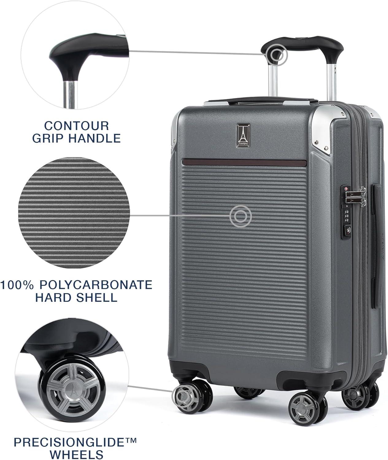 imageTravelpro Platinum Elite Hardside Expandable Carry on Luggage 8 Wheel Spinner TSA Lock Hard Shell Polycarbonate Suitcase True Navy Blue Compact Carry on 20InchVintage Grey