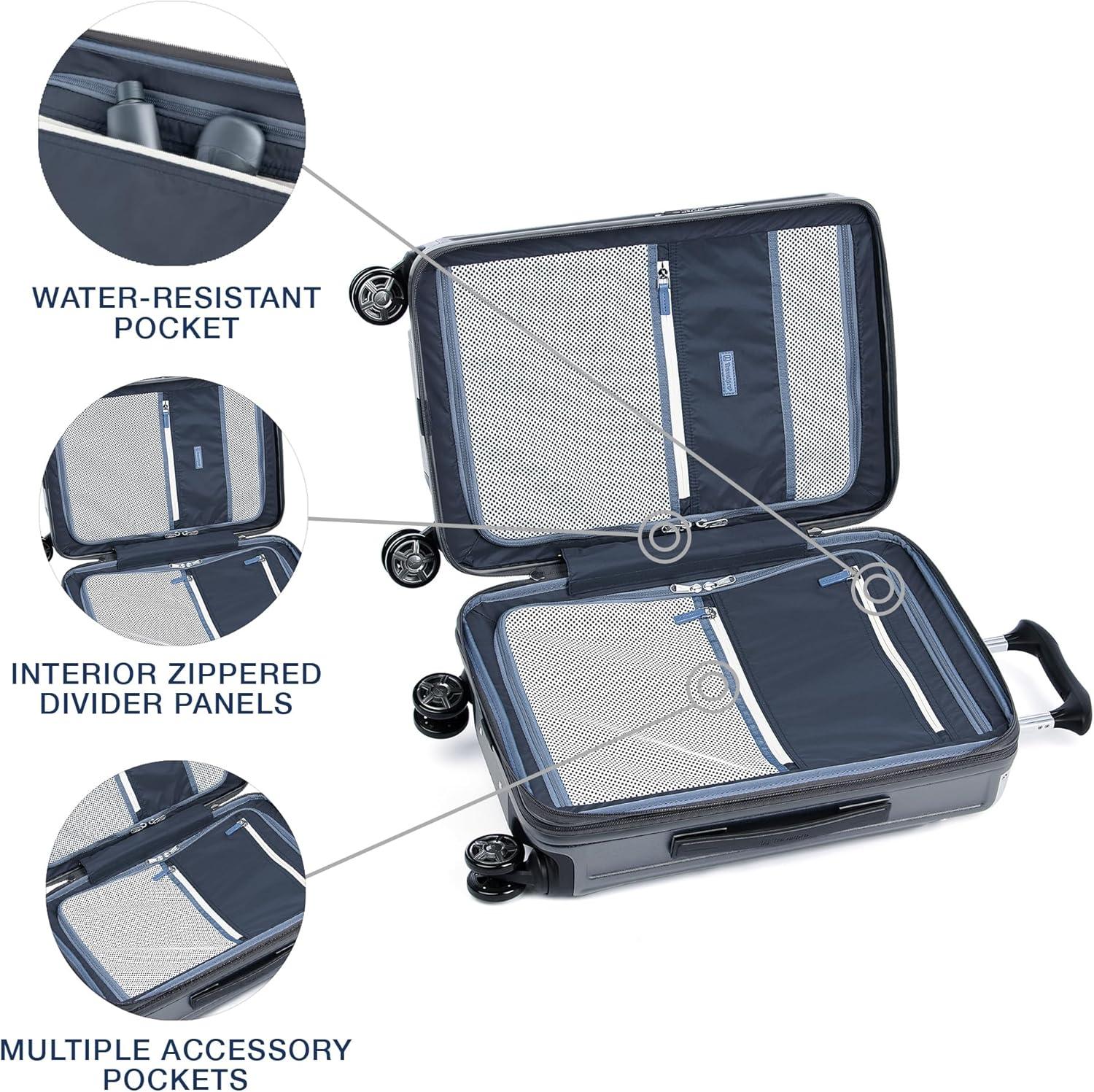 imageTravelpro Platinum Elite Hardside Expandable Carry on Luggage 8 Wheel Spinner TSA Lock Hard Shell Polycarbonate Suitcase True Navy Blue Compact Carry on 20InchVintage Grey