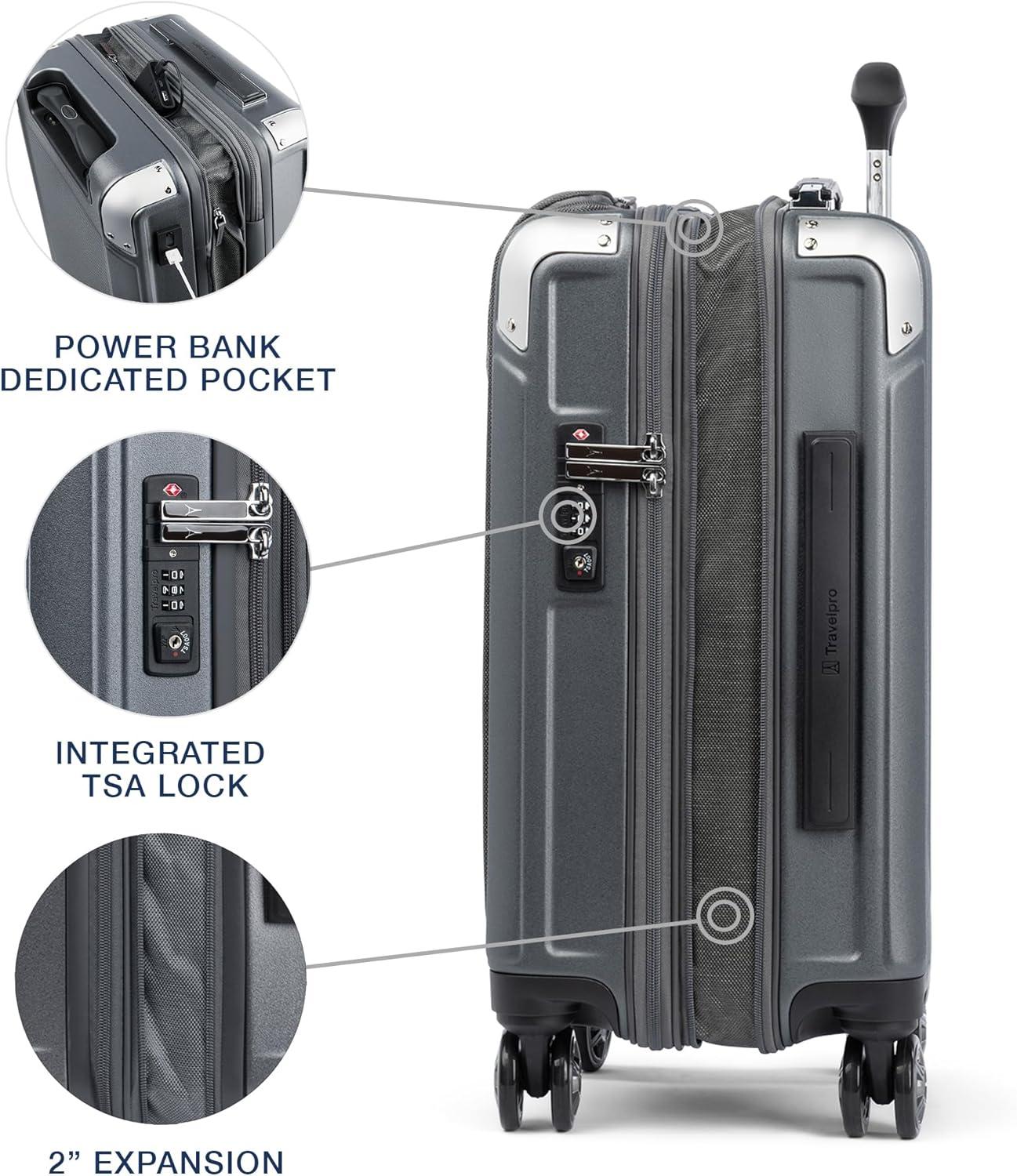 imageTravelpro Platinum Elite Hardside Expandable Carry on Luggage 8 Wheel Spinner TSA Lock Hard Shell Polycarbonate Suitcase True Navy Blue Compact Carry on 20InchVintage Grey