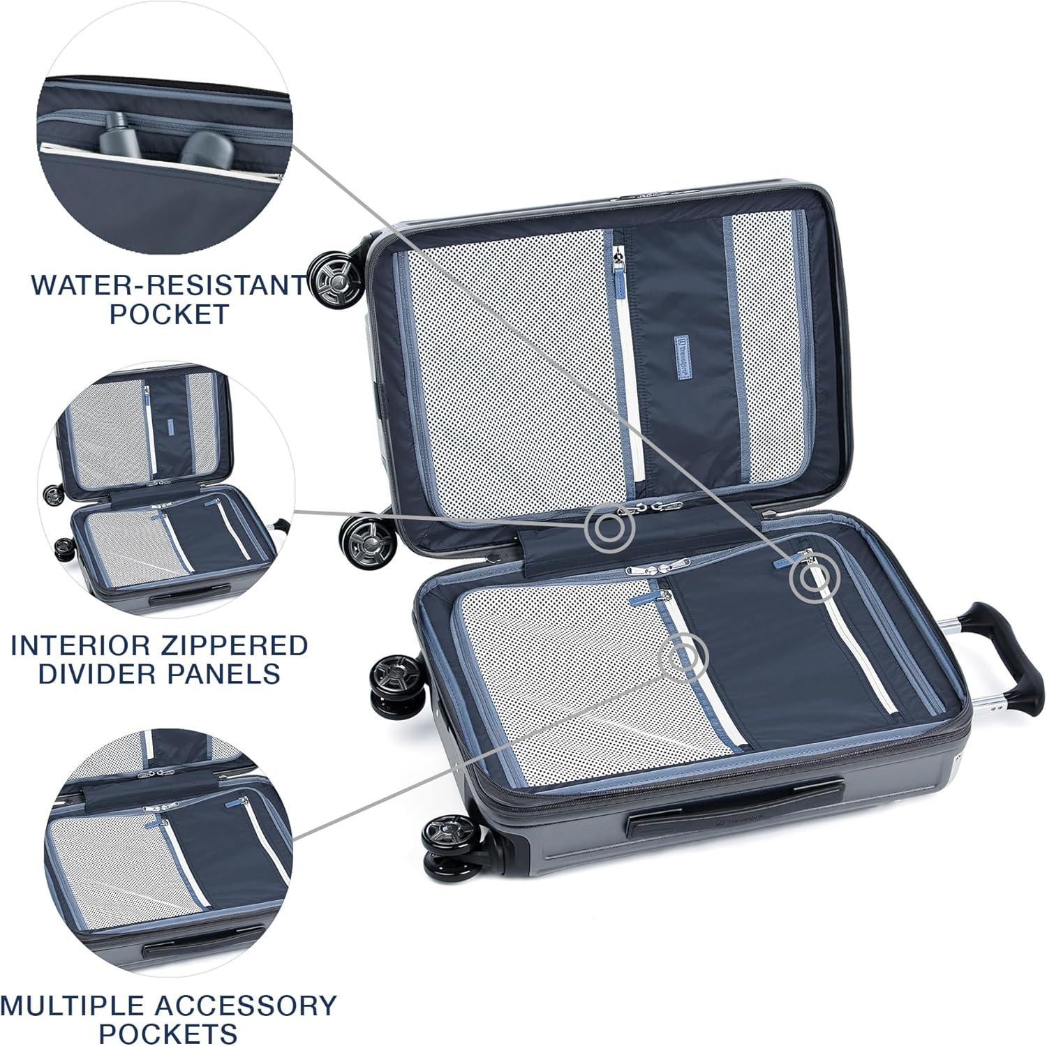 imageTravelpro Platinum Elite Hardside Expandable Carry on Luggage 8 Wheel Spinner TSA Lock Hard Shell Polycarbonate Suitcase True Navy Blue Compact Carry on 20InchVintage Grey