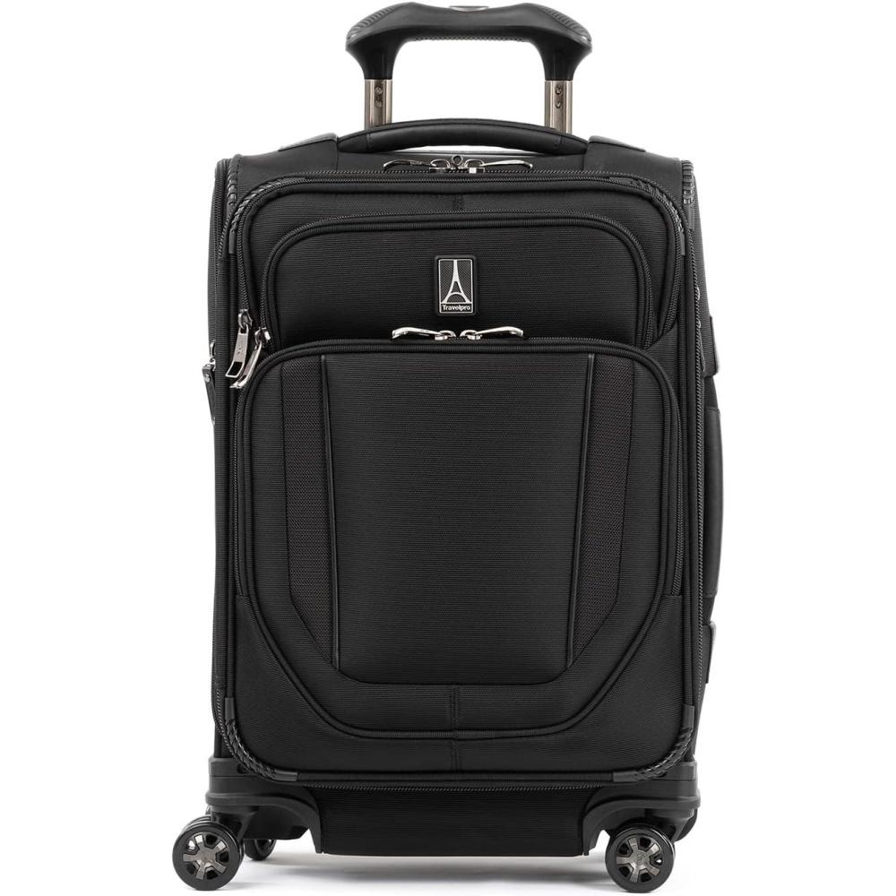 imageTravelpro Crew Versapack Softside Expandable 8 Spinner Wheel Checked Luggage Men and Women Titanium Grey Checked Large 29InchJet Black