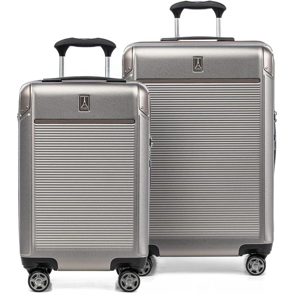 imageTravelpro Platinum Elite Hardside Expandable Carry on Luggage 8 Wheel Spinner TSA Lock Hard Shell Polycarbonate Suitcase True Navy Blue Compact Carry on 20InchMetallic Sand