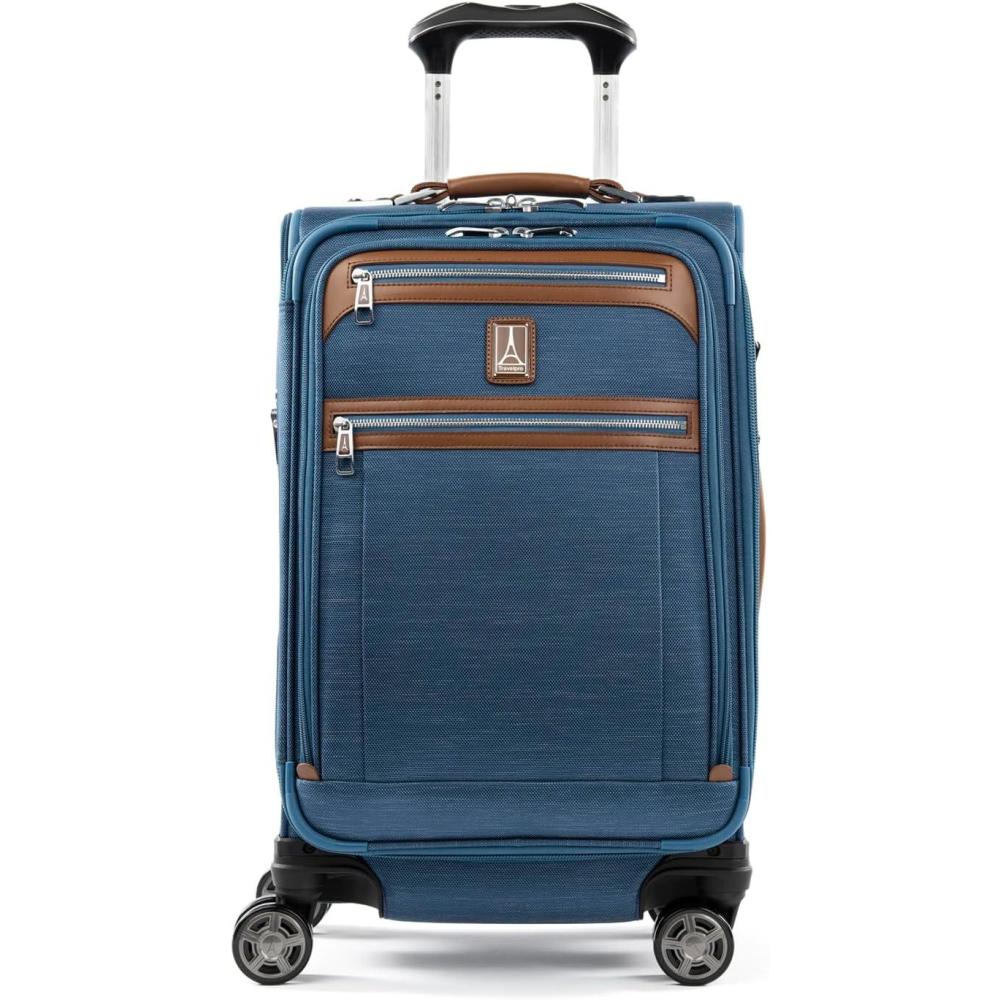 imageTravelpro Platinum Elite Softside Expandable Carry on Luggage 8 Wheel Spinner Suitcase USB Port Suiter Men and Women True Navy Blue Carry On 21InchCoastal Blue