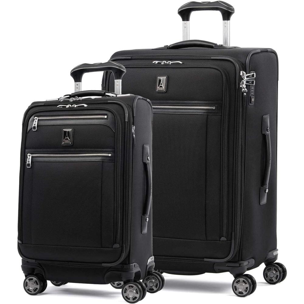 imageTravelpro Platinum Elite Softside Expandable Carry on Luggage 8 Wheel Spinner Suitcase USB Port Suiter Men and Women True Navy Blue Carry On 21InchShadow Black