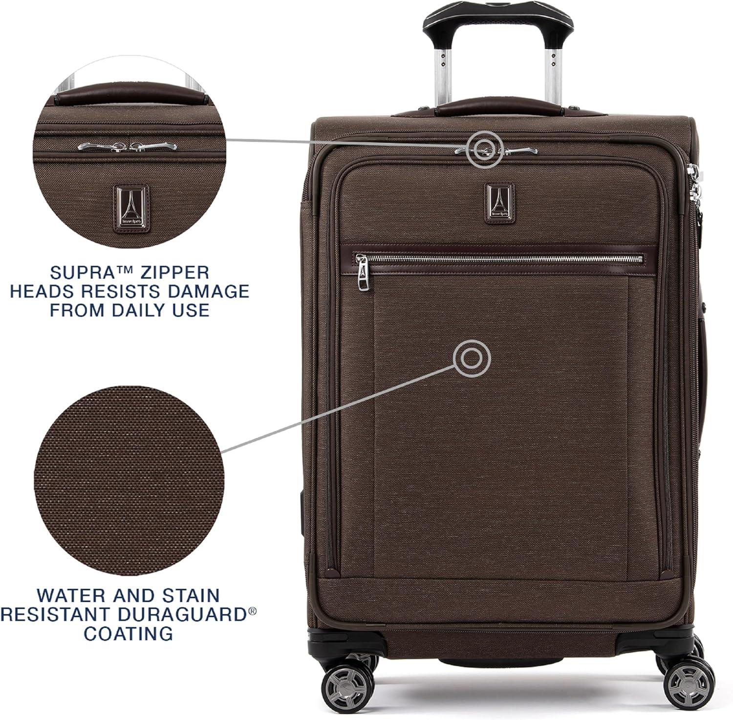 imageTravelpro Platinum Elite Softside Expandable Checked Luggage 8 Wheel Spinner Suitcase TSA Lock Men and Women Shadow Black Checked Medium 25InchRich Espresso Brown