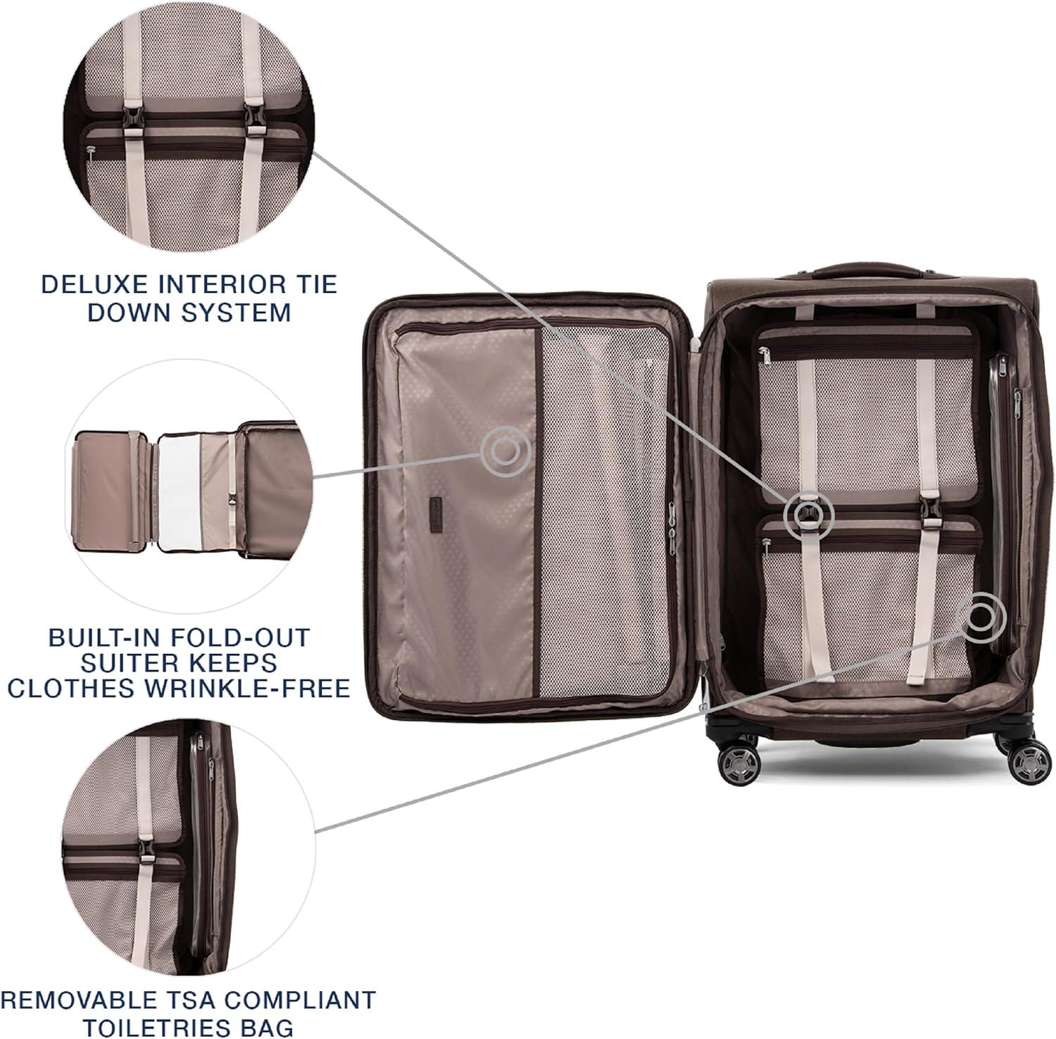 imageTravelpro Platinum Elite Softside Expandable Checked Luggage 8 Wheel Spinner Suitcase TSA Lock Men and Women Shadow Black Checked Medium 25InchRich Espresso Brown