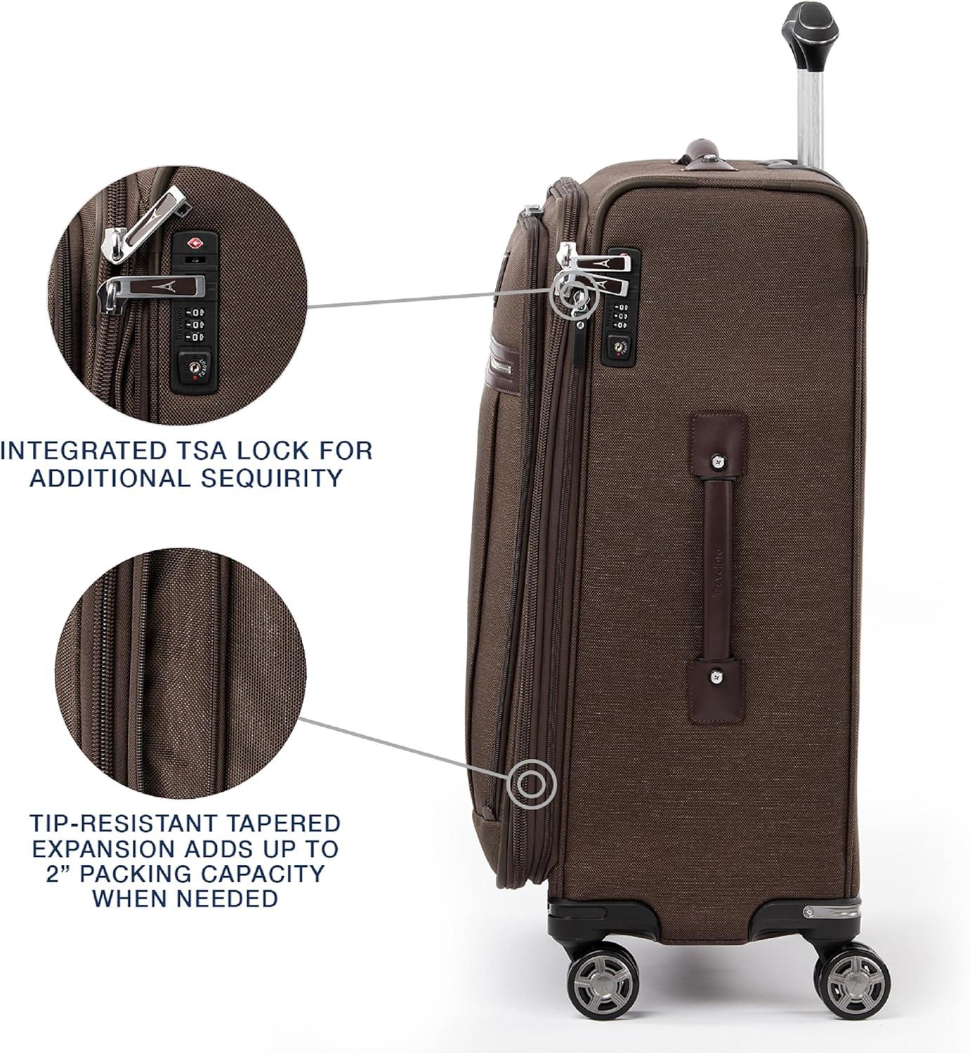 imageTravelpro Platinum Elite Softside Expandable Checked Luggage 8 Wheel Spinner Suitcase TSA Lock Men and Women Shadow Black Checked Medium 25InchRich Espresso Brown