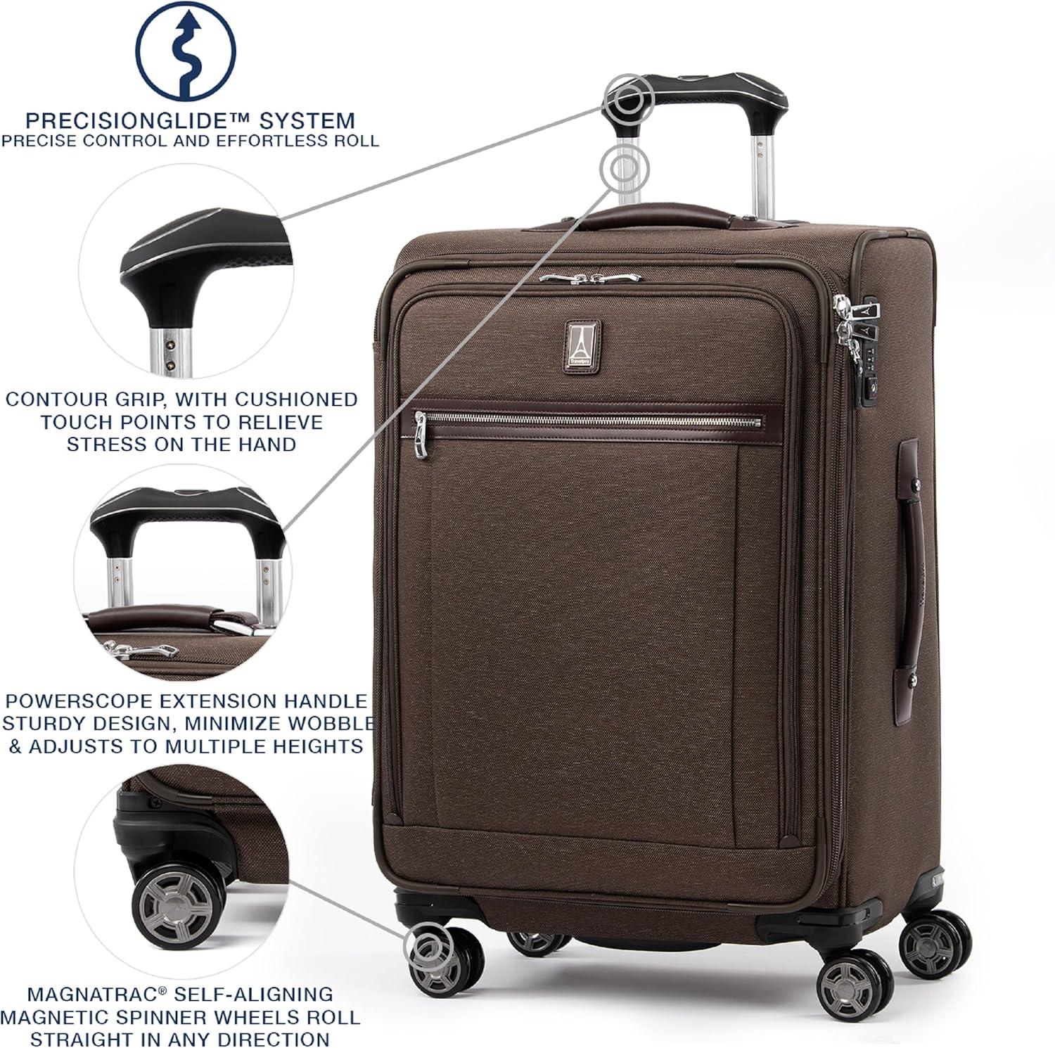 imageTravelpro Platinum Elite Softside Expandable Checked Luggage 8 Wheel Spinner Suitcase TSA Lock Men and Women Shadow Black Checked Medium 25InchRich Espresso Brown
