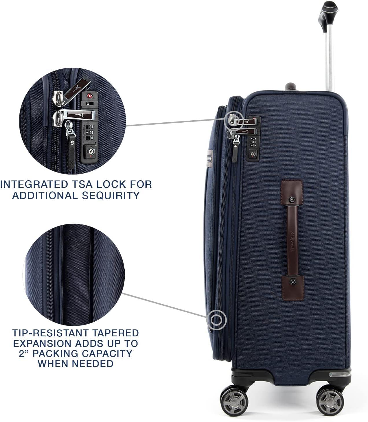 imageTravelpro Platinum Elite Softside Expandable Checked Luggage 8 Wheel Spinner Suitcase TSA Lock Men and Women Shadow Black Checked Medium 25InchTrue Navy Blue