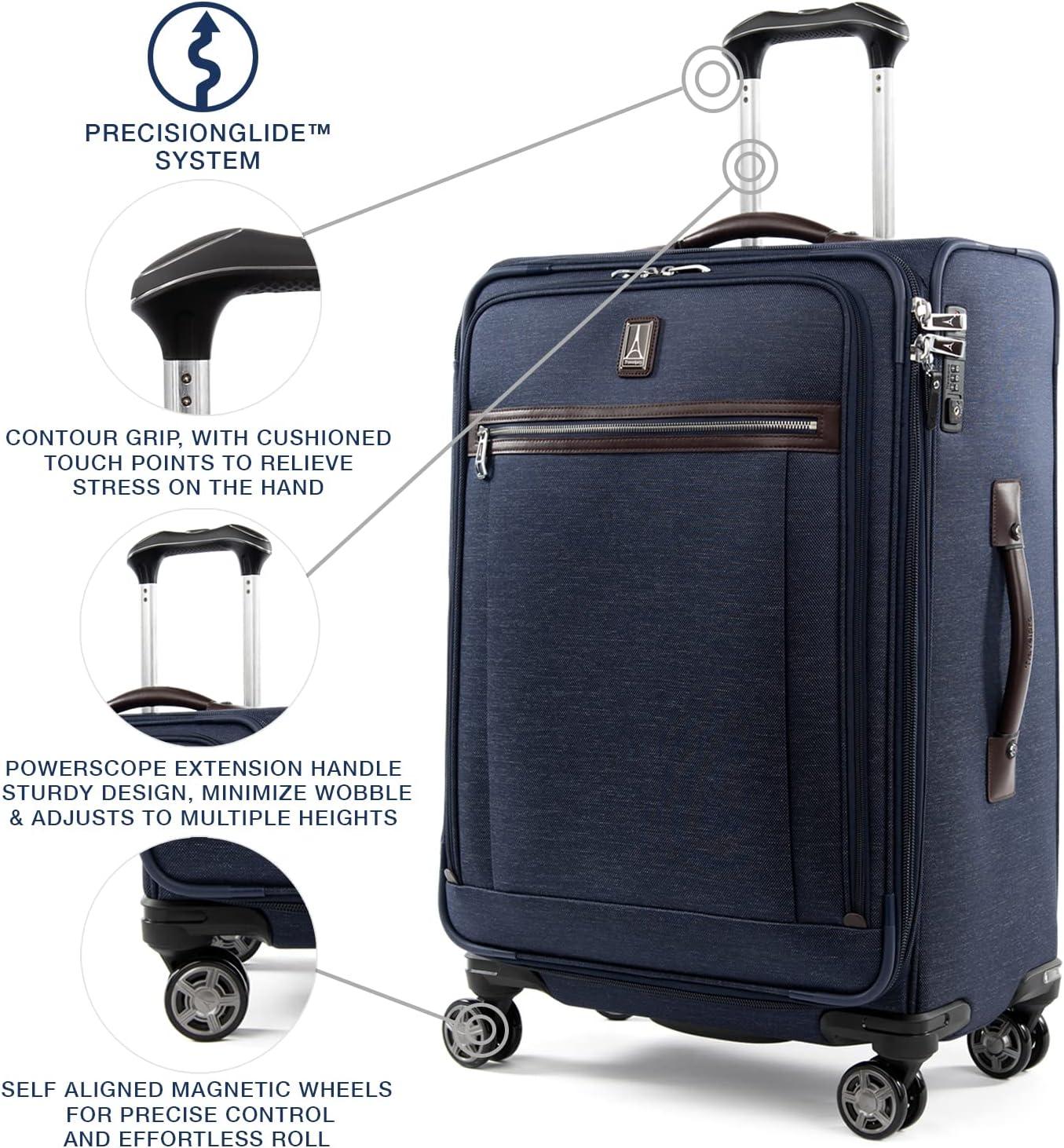 imageTravelpro Platinum Elite Softside Expandable Checked Luggage 8 Wheel Spinner Suitcase TSA Lock Men and Women Shadow Black Checked Medium 25InchTrue Navy Blue
