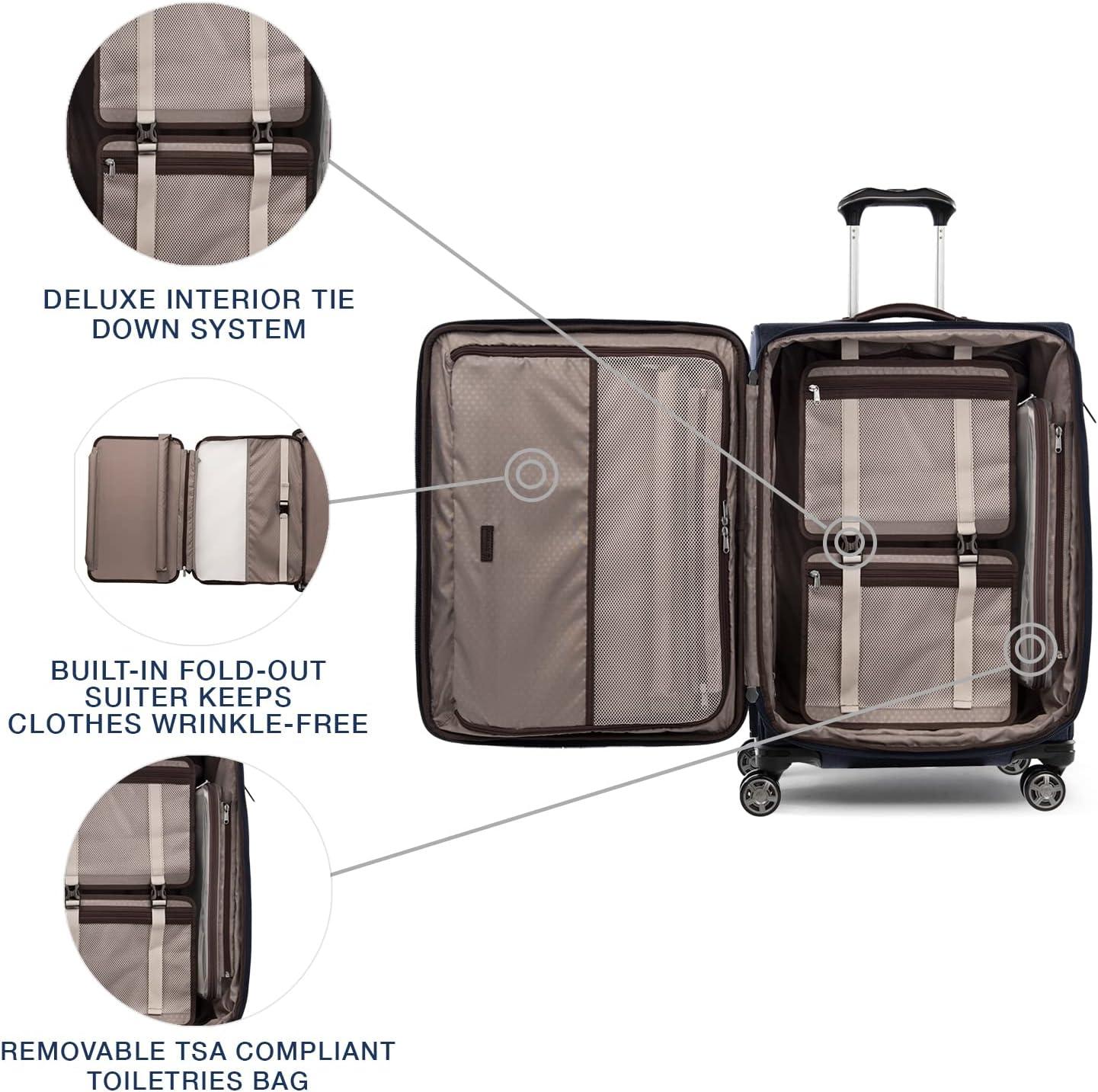 imageTravelpro Platinum Elite Softside Expandable Checked Luggage 8 Wheel Spinner Suitcase TSA Lock Men and Women Shadow Black Checked Medium 25InchTrue Navy Blue