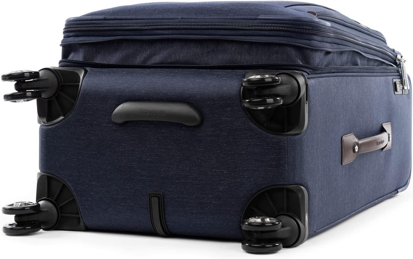 imageTravelpro Platinum Elite Softside Expandable Checked Luggage 8 Wheel Spinner Suitcase TSA Lock Men and Women Shadow Black Checked Medium 25InchTrue Navy Blue
