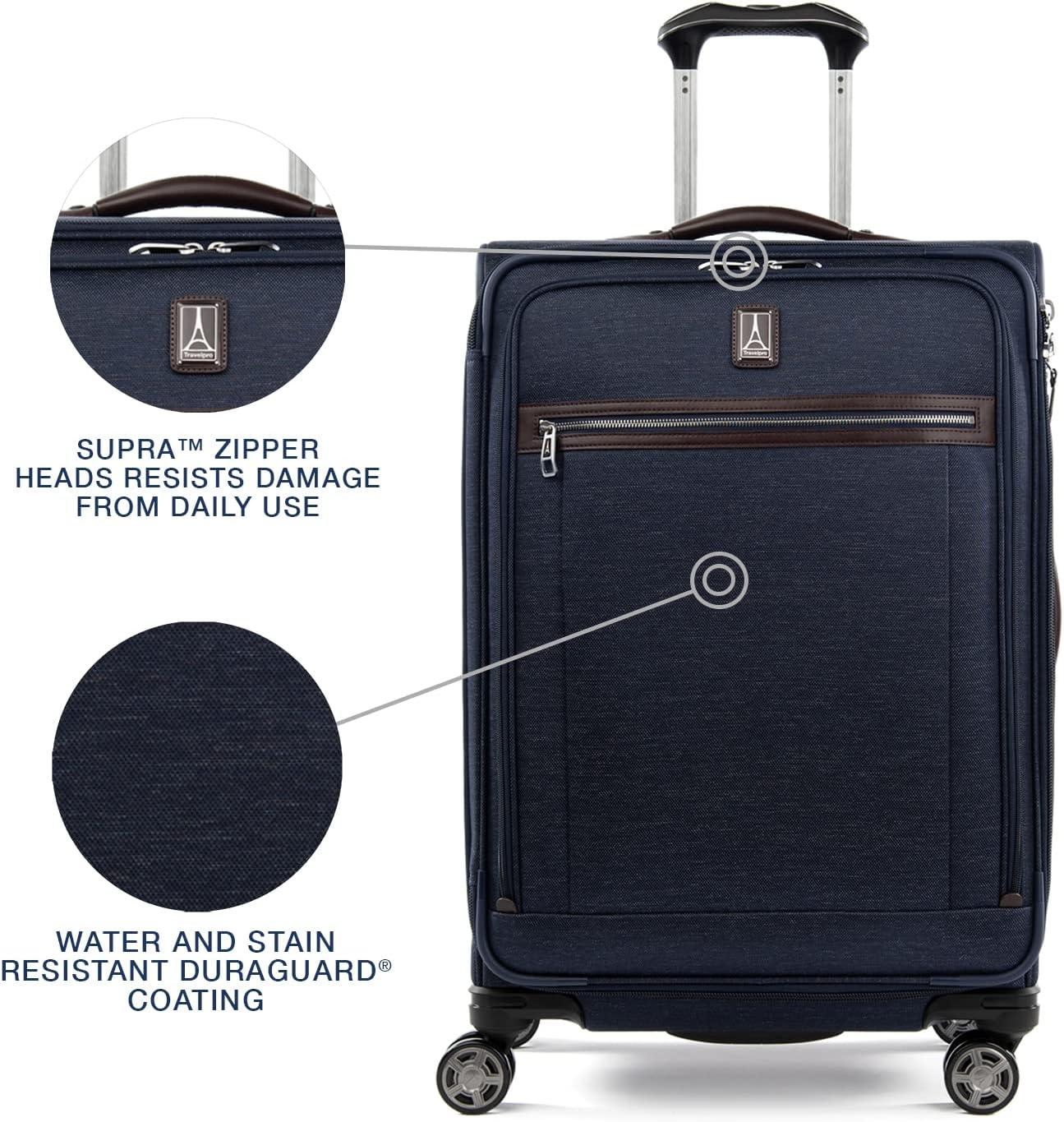 imageTravelpro Platinum Elite Softside Expandable Checked Luggage 8 Wheel Spinner Suitcase TSA Lock Men and Women Shadow Black Checked Medium 25InchTrue Navy Blue