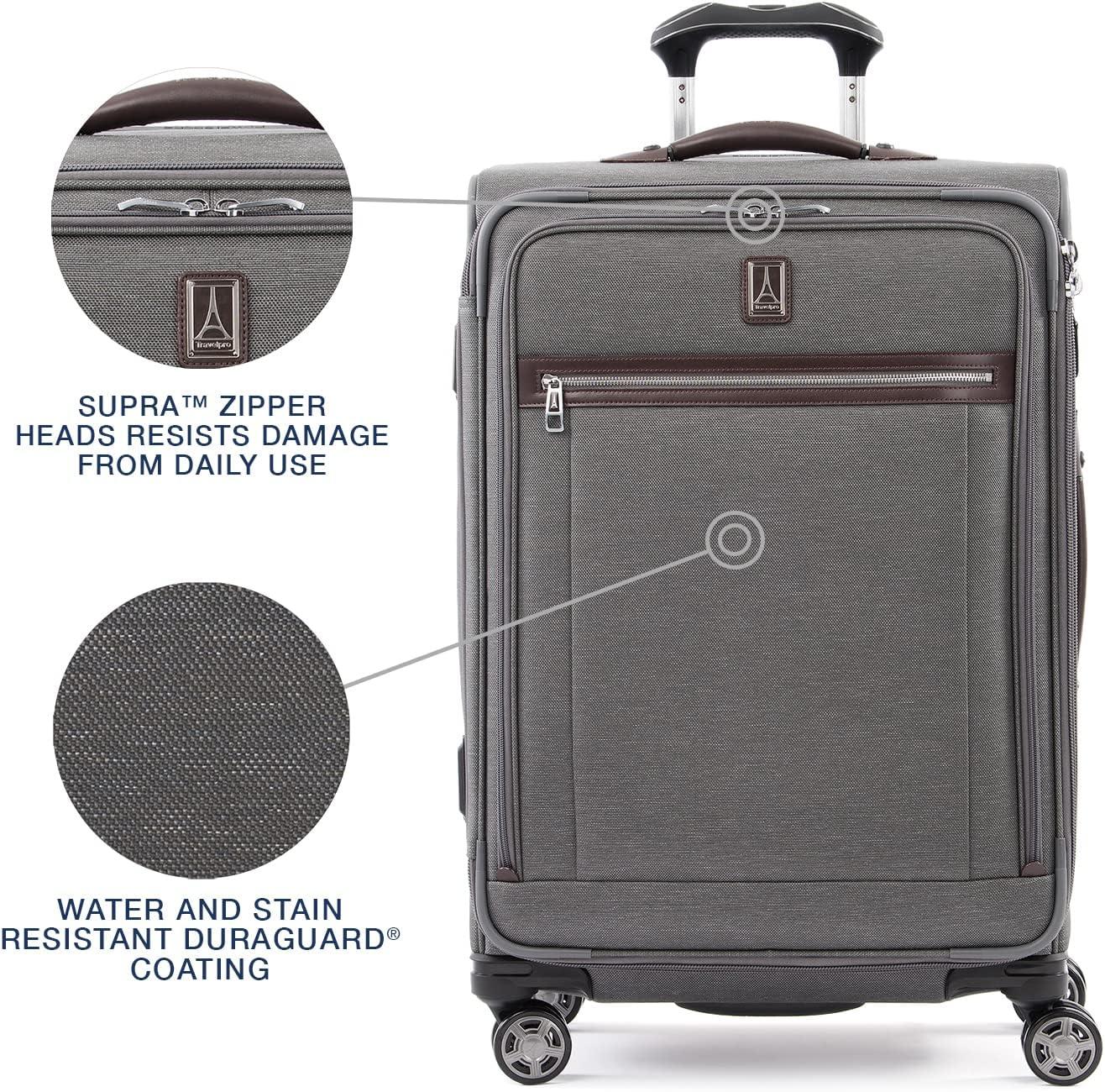 imageTravelpro Platinum Elite Softside Expandable Checked Luggage 8 Wheel Spinner Suitcase TSA Lock Men and Women Shadow Black Checked Medium 25InchVintage Grey