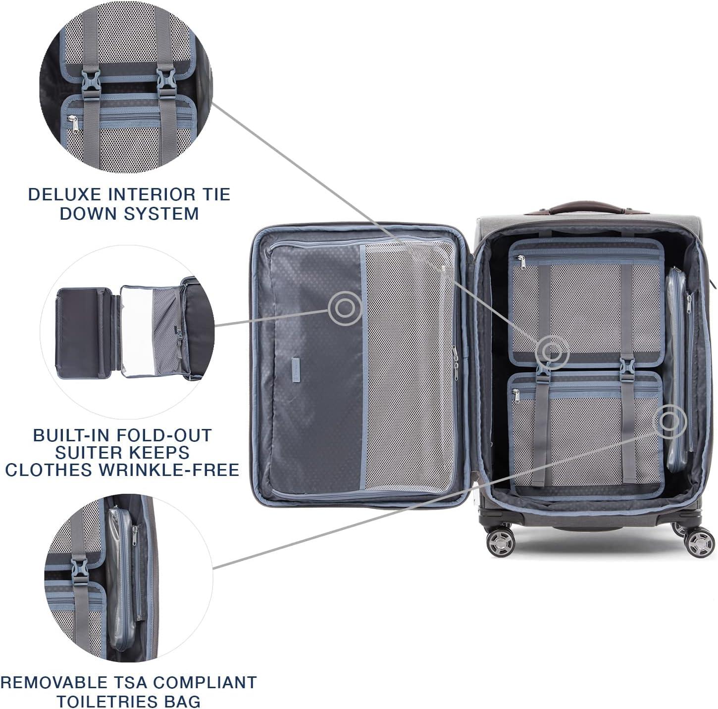 imageTravelpro Platinum Elite Softside Expandable Checked Luggage 8 Wheel Spinner Suitcase TSA Lock Men and Women Shadow Black Checked Medium 25InchVintage Grey