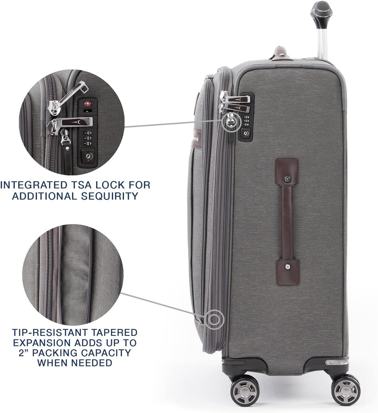 imageTravelpro Platinum Elite Softside Expandable Checked Luggage 8 Wheel Spinner Suitcase TSA Lock Men and Women Shadow Black Checked Medium 25InchVintage Grey