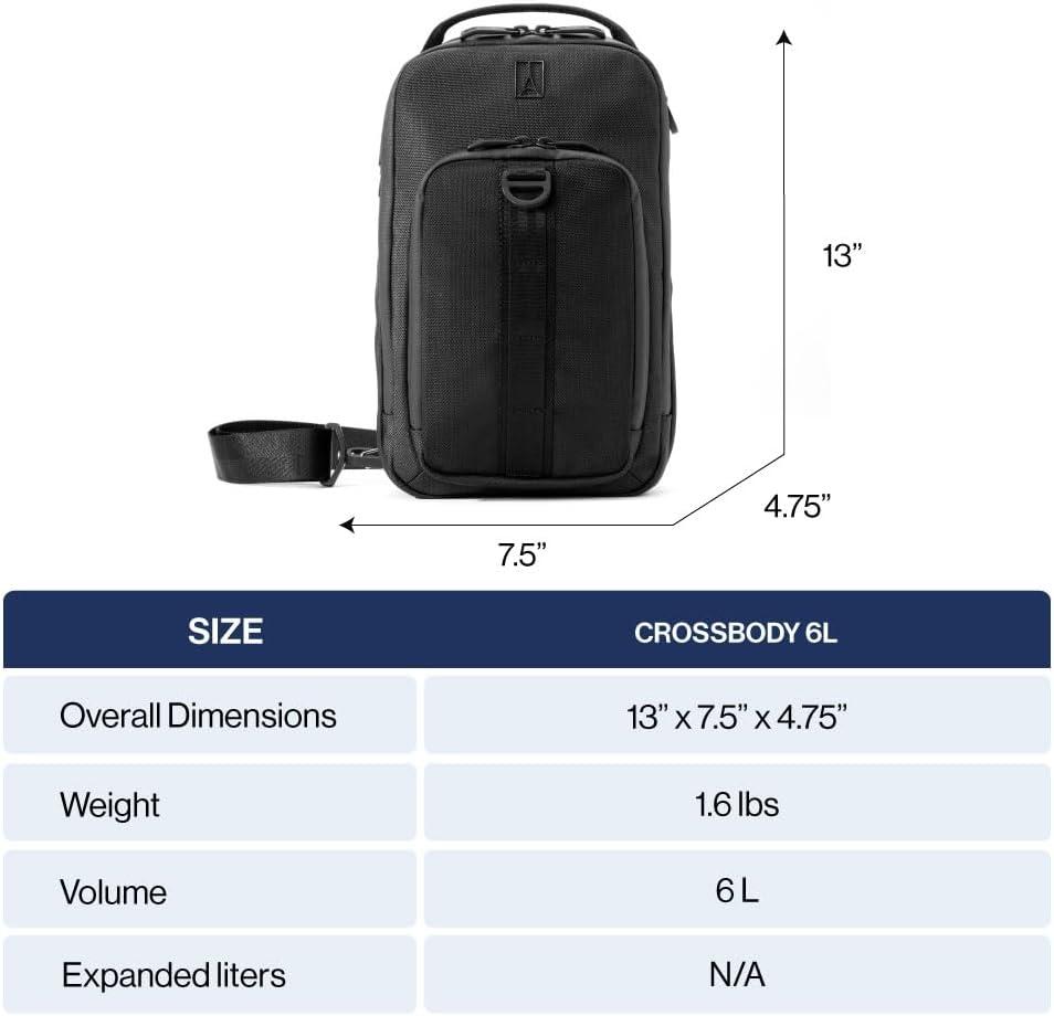 imageTravelpro unisexadult Travelpro Altitude Crossbody 6l Water Resistant Work Business Men and WomenJet Black
