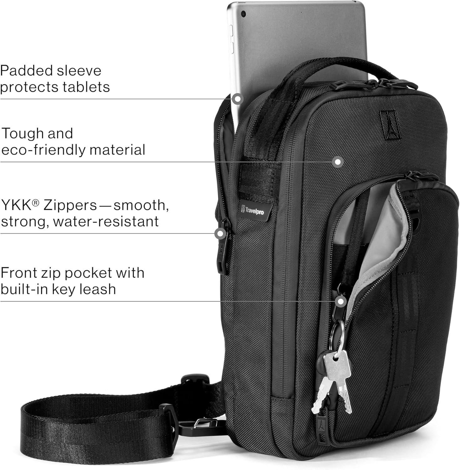 imageTravelpro unisexadult Travelpro Altitude Crossbody 6l Water Resistant Work Business Men and WomenJet Black