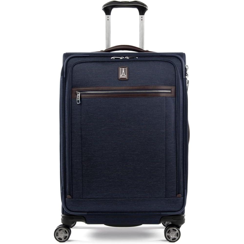imageTravelpro Platinum Elite Softside Expandable Checked Luggage 8 Wheel Spinner Suitcase TSA Lock Men and Women Shadow Black Checked Medium 25InchTrue Navy Blue