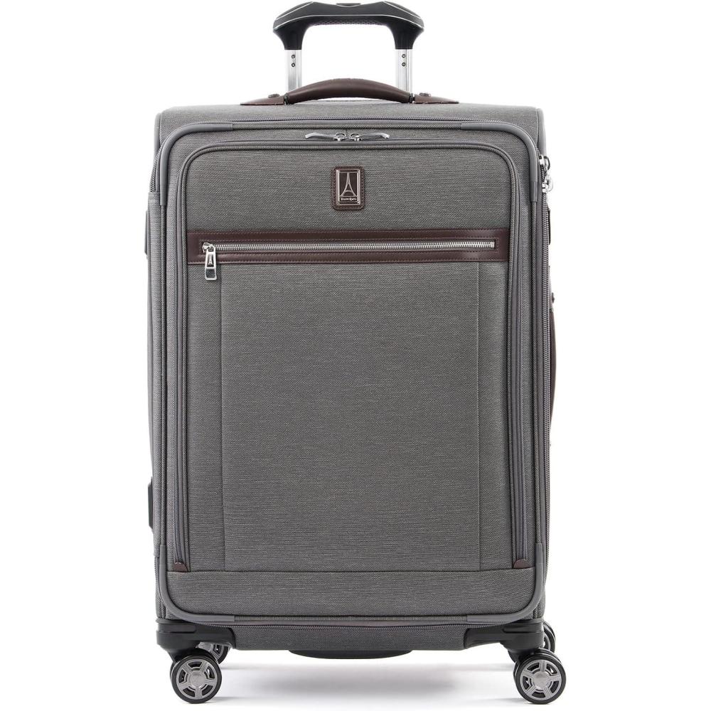 imageTravelpro Platinum Elite Softside Expandable Checked Luggage 8 Wheel Spinner Suitcase TSA Lock Men and Women Shadow Black Checked Medium 25InchVintage Grey