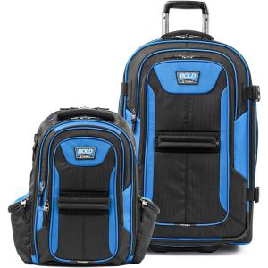 Travelpro Bold Softside 2-Piece Set — Expandable 2-Wheel Upright Medium Luggage with Backpack, Grey/Black(Blue)