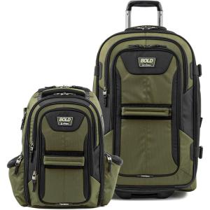 Travelpro Bold Softside 2-Piece Set — Expandable 2-Wheel Upright Medium Luggage with Backpack, Grey/Black(Olive)