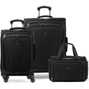 Travelpro Runway 3 piece Luggage Set, Carry on UnderSeat Luggage Soft Tote, Carry-on & Convertible Medium to Large Check-in Expandable Luggage, 4 Spinner Wheels, Softside Suitcase, Black