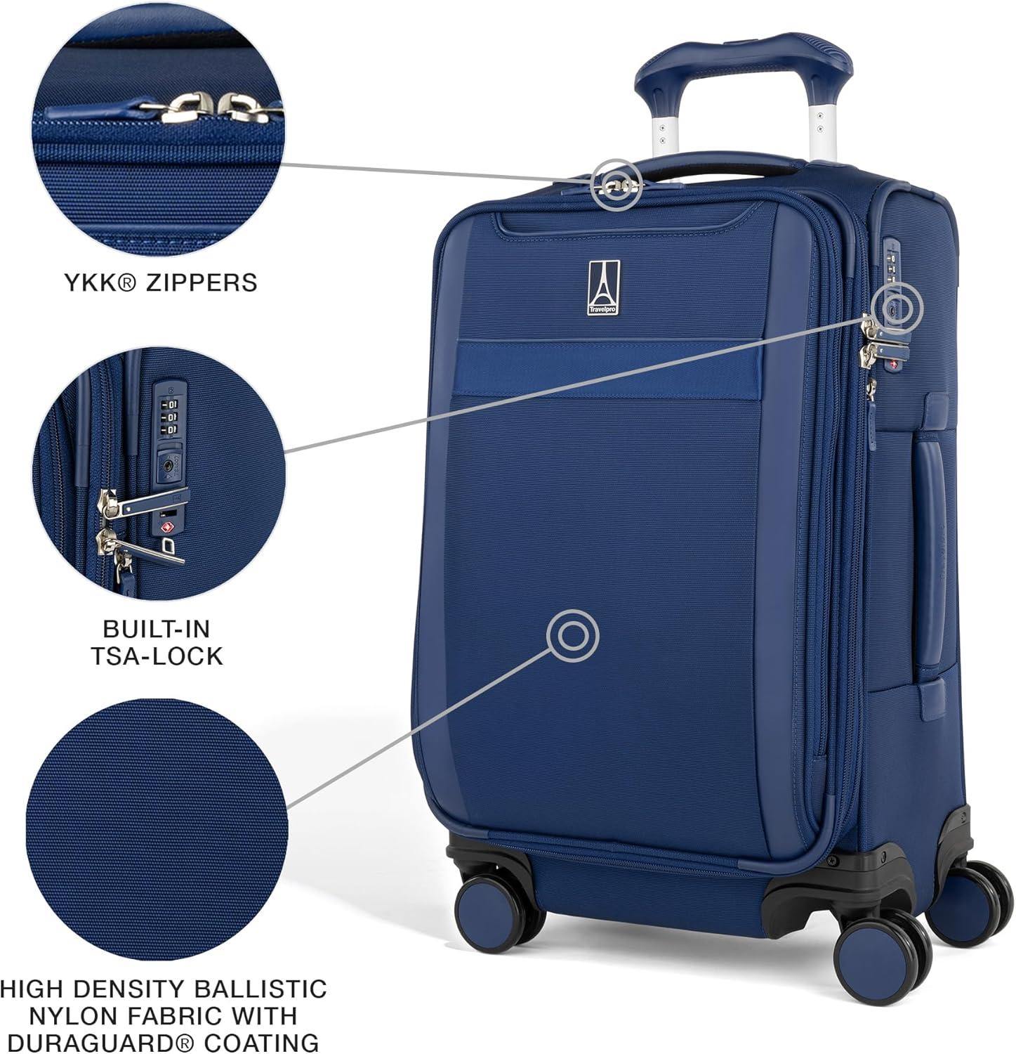 imageTravelpro VersaPack Lightweight Softside Expandable Checked Luggage 8 Spinner Suitcase TSA Lock Men and Women Checked Large 29Inch Elemental BlueEstate Blue