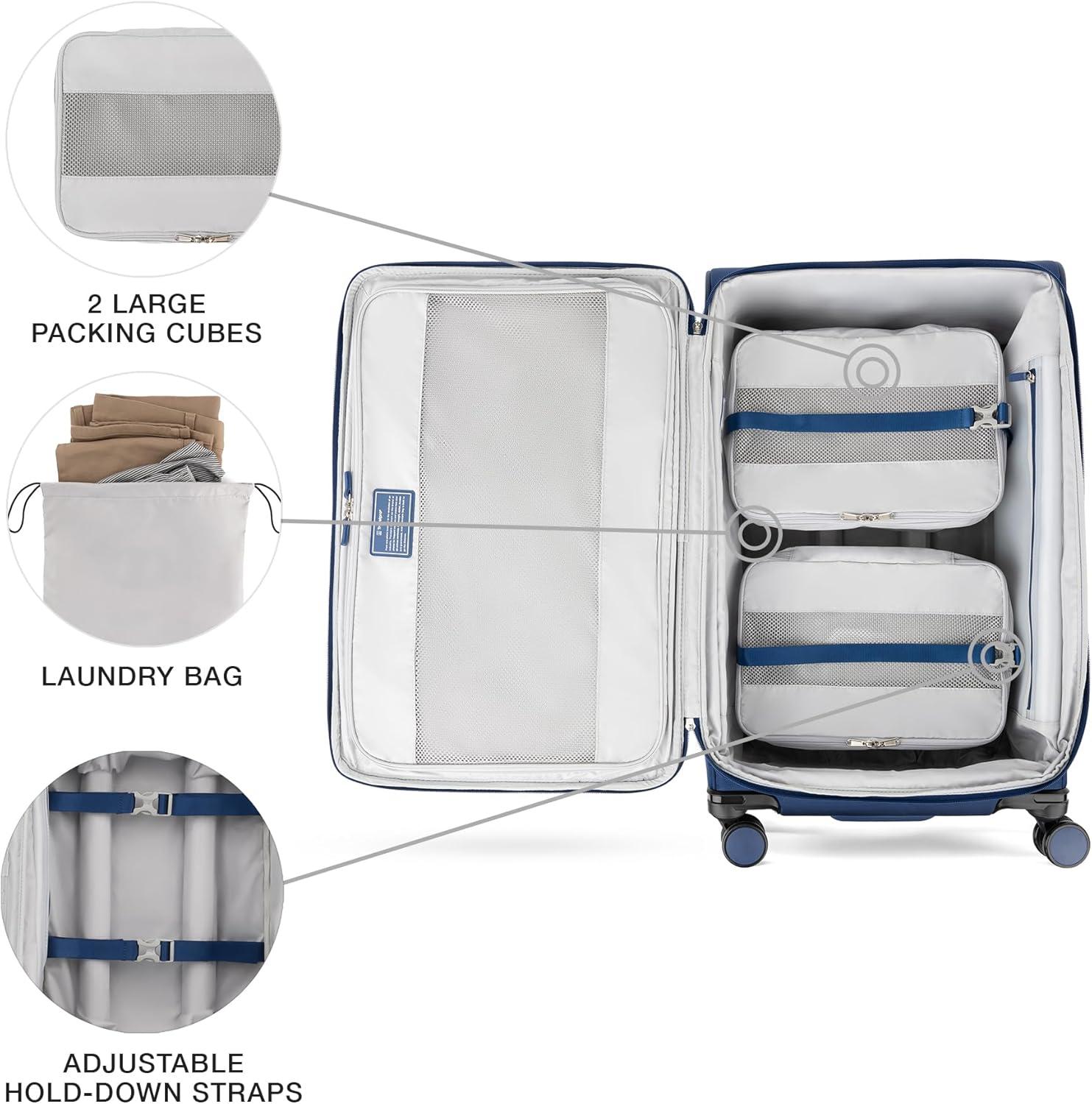 imageTravelpro VersaPack Lightweight Softside Expandable Checked Luggage 8 Spinner Suitcase TSA Lock Men and Women Checked Large 29Inch Elemental BlueEstate Blue