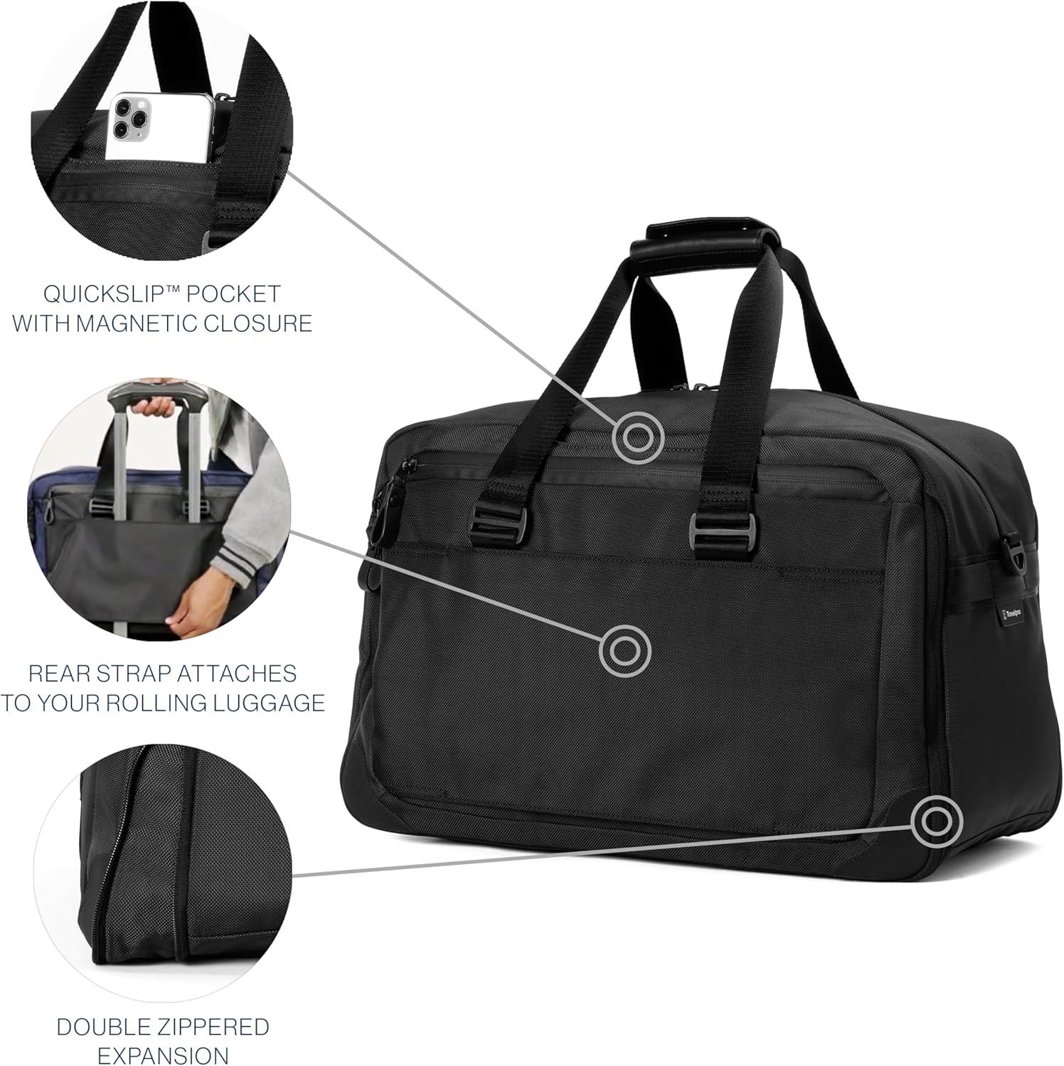 imageTravelpro Altitude Double Expansion Travel Duffel Bag 4048L Weekender Overnight Water Resistant Men and WomenJet Black