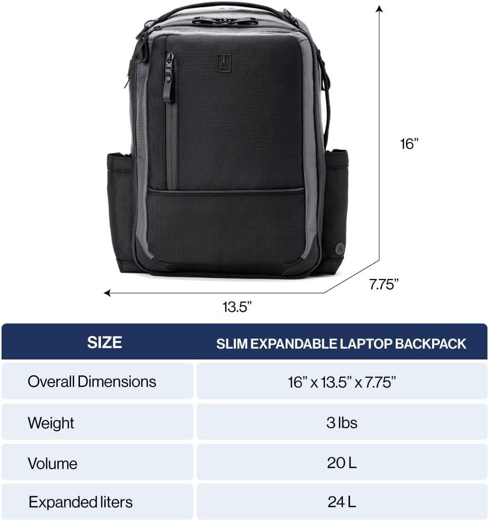 imageTravelpro Altitude Slim Expandable Travel Laptop Backpack 2024L 16 Inch Laptop Water Resistant Work Business Men and Women Stellar NavyGreyJet Black