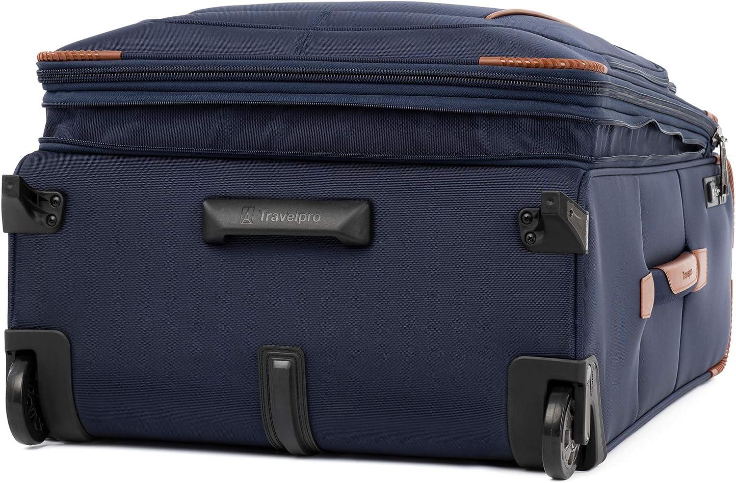 imageTravelpro Crew Versapack Softside Expandable 2 Wheel Upright Checked Luggage TSA Lock Builtin Foldout Suiter Men and Women Jet Black Checked Medium 26InchPatriot Blue