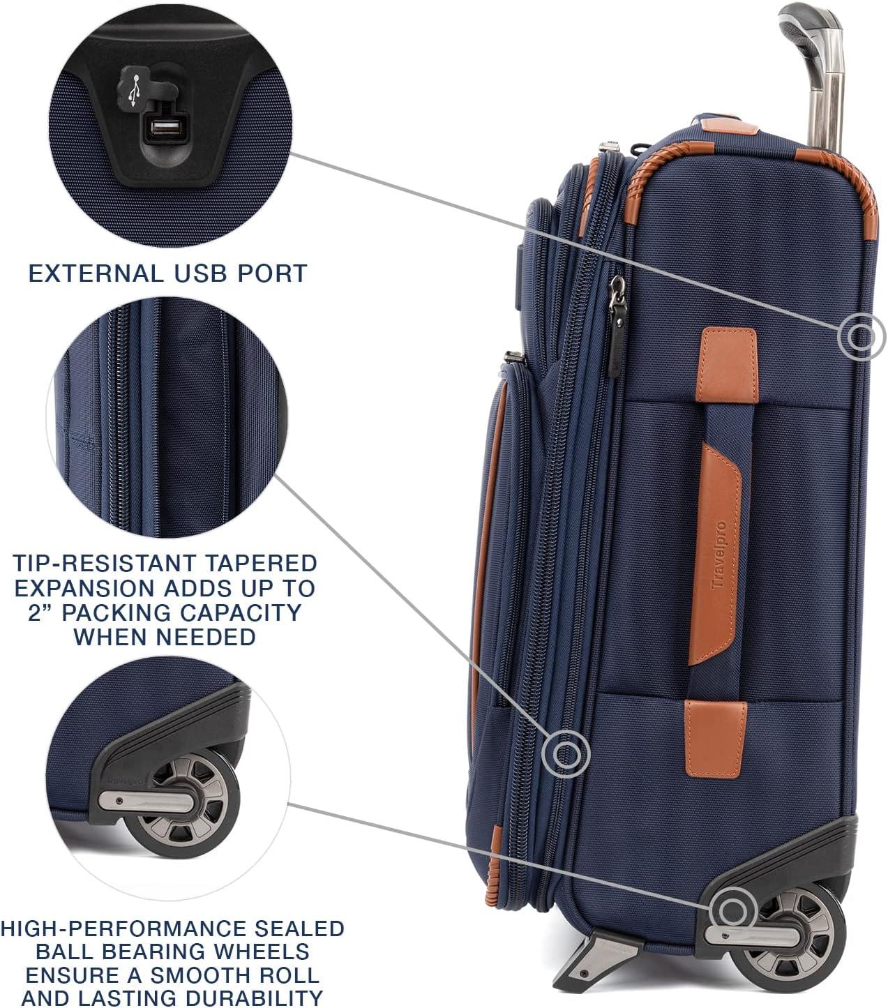 imageTravelpro Crew Versapack Softside Expandable 2 Wheel Upright Checked Luggage TSA Lock Builtin Foldout Suiter Men and Women Jet Black Checked Medium 26InchPatriot Blue