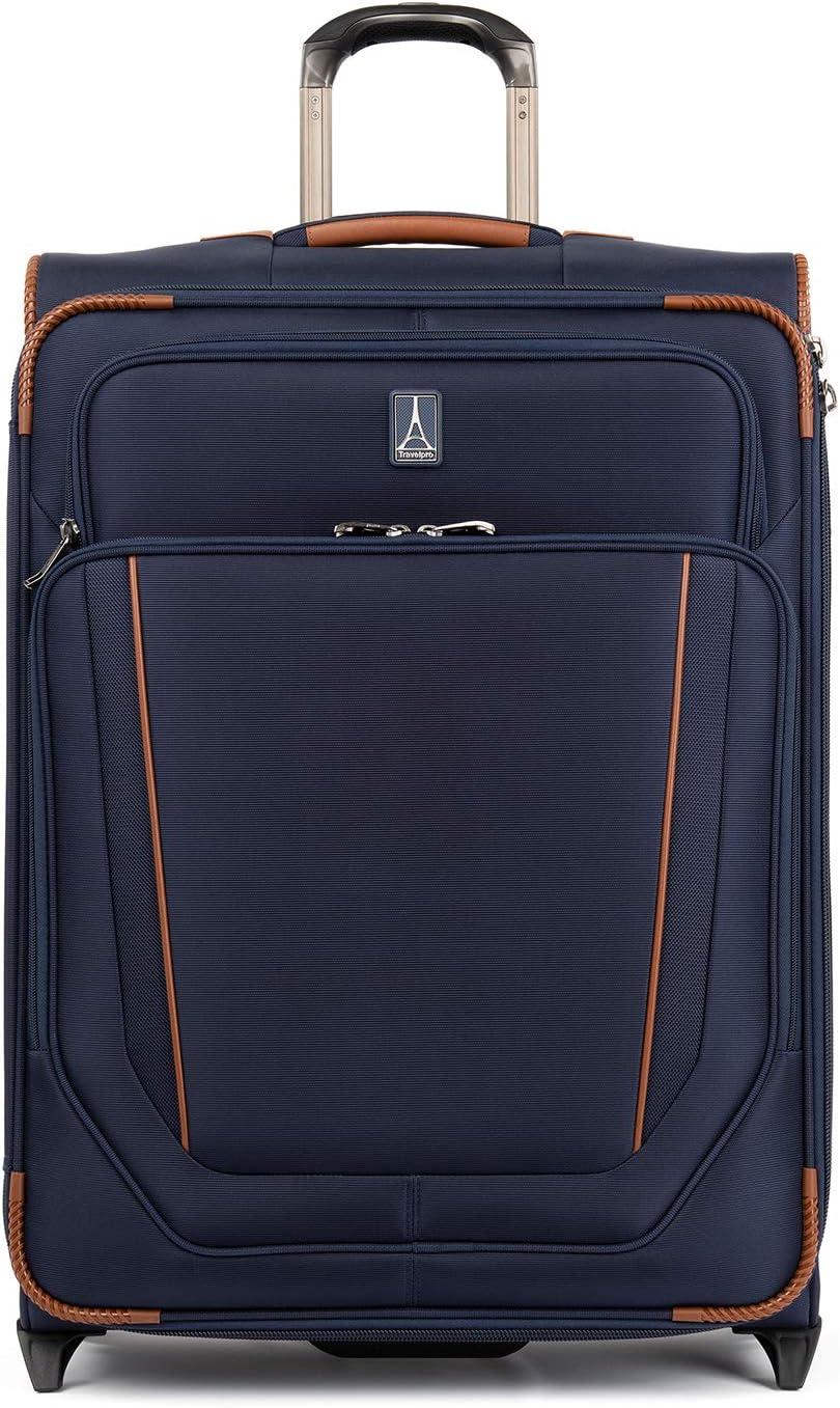 imageTravelpro Crew Versapack Softside Expandable 2 Wheel Upright Checked Luggage TSA Lock Builtin Foldout Suiter Men and Women Jet Black Checked Medium 26InchPatriot Blue