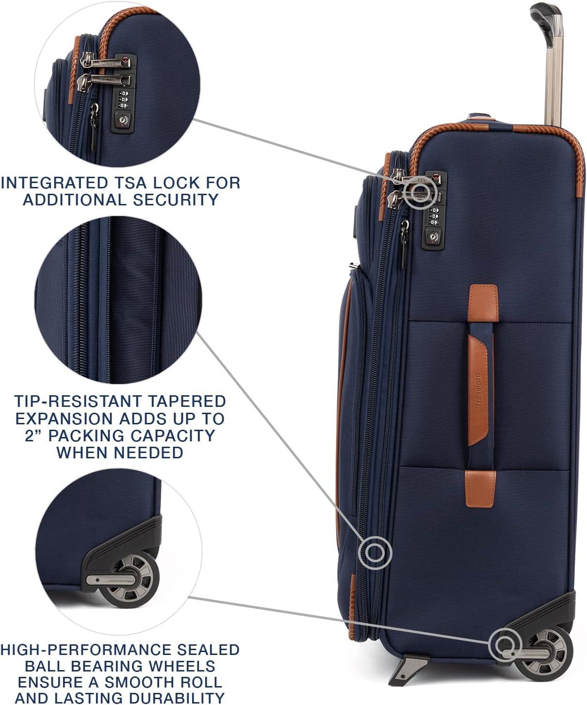 imageTravelpro Crew Versapack Softside Expandable 2 Wheel Upright Checked Luggage TSA Lock Builtin Foldout Suiter Men and Women Jet Black Checked Medium 26InchPatriot Blue