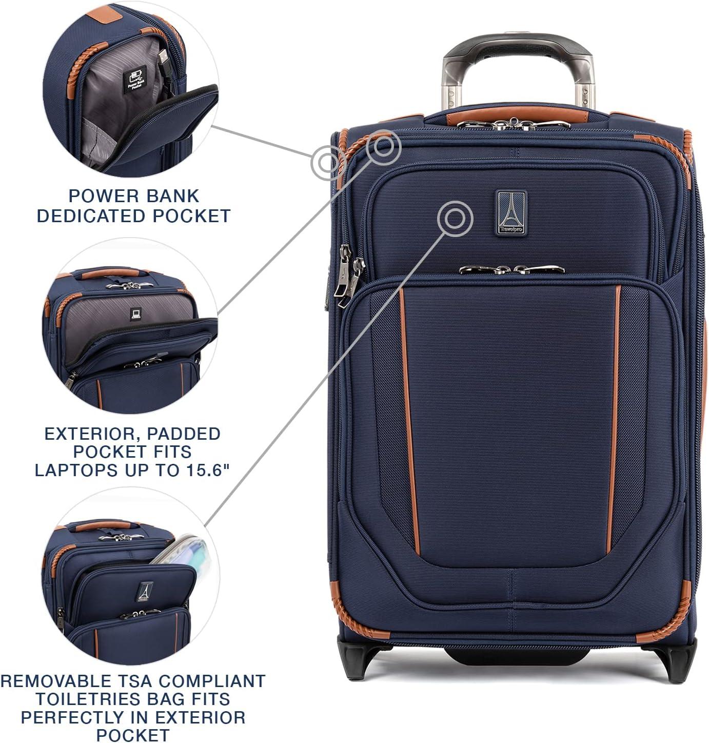 imageTravelpro Crew Versapack Softside Expandable 2 Wheel Upright Checked Luggage TSA Lock Builtin Foldout Suiter Men and Women Jet Black Checked Medium 26InchPatriot Blue
