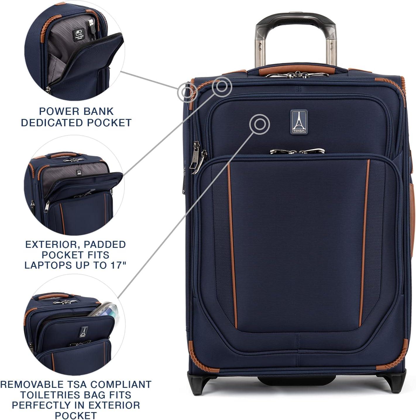 imageTravelpro Crew Versapack Softside Expandable 2 Wheel Upright Checked Luggage TSA Lock Builtin Foldout Suiter Men and Women Jet Black Checked Medium 26InchPatriot Blue