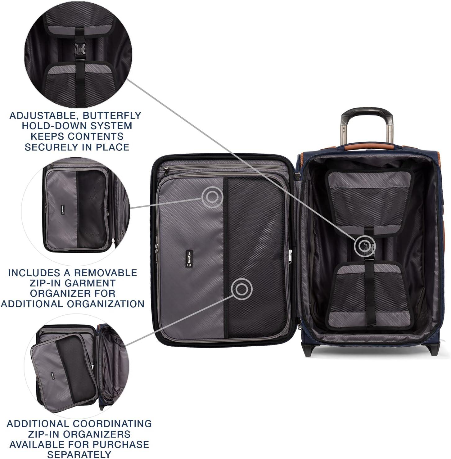 imageTravelpro Crew Versapack Softside Expandable 2 Wheel Upright Checked Luggage TSA Lock Builtin Foldout Suiter Men and Women Jet Black Checked Medium 26InchPatriot Blue