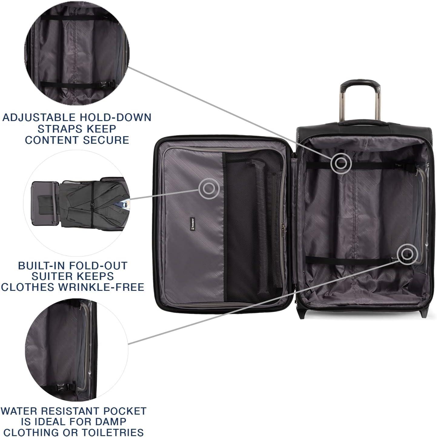 imageTravelpro Crew Versapack Softside Expandable 2 Wheel Upright Checked Luggage TSA Lock Builtin Foldout Suiter Men and Women Jet Black Checked Medium 26InchPatriot Blue