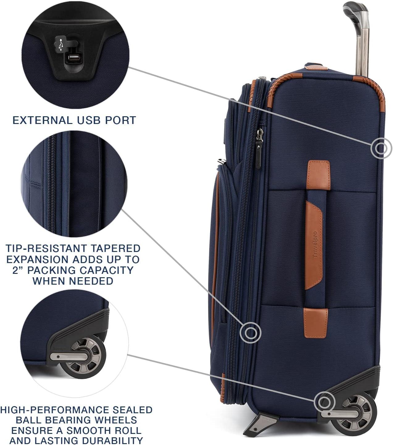 imageTravelpro Crew Versapack Softside Expandable 2 Wheel Upright Checked Luggage TSA Lock Builtin Foldout Suiter Men and Women Jet Black Checked Medium 26InchPatriot Blue
