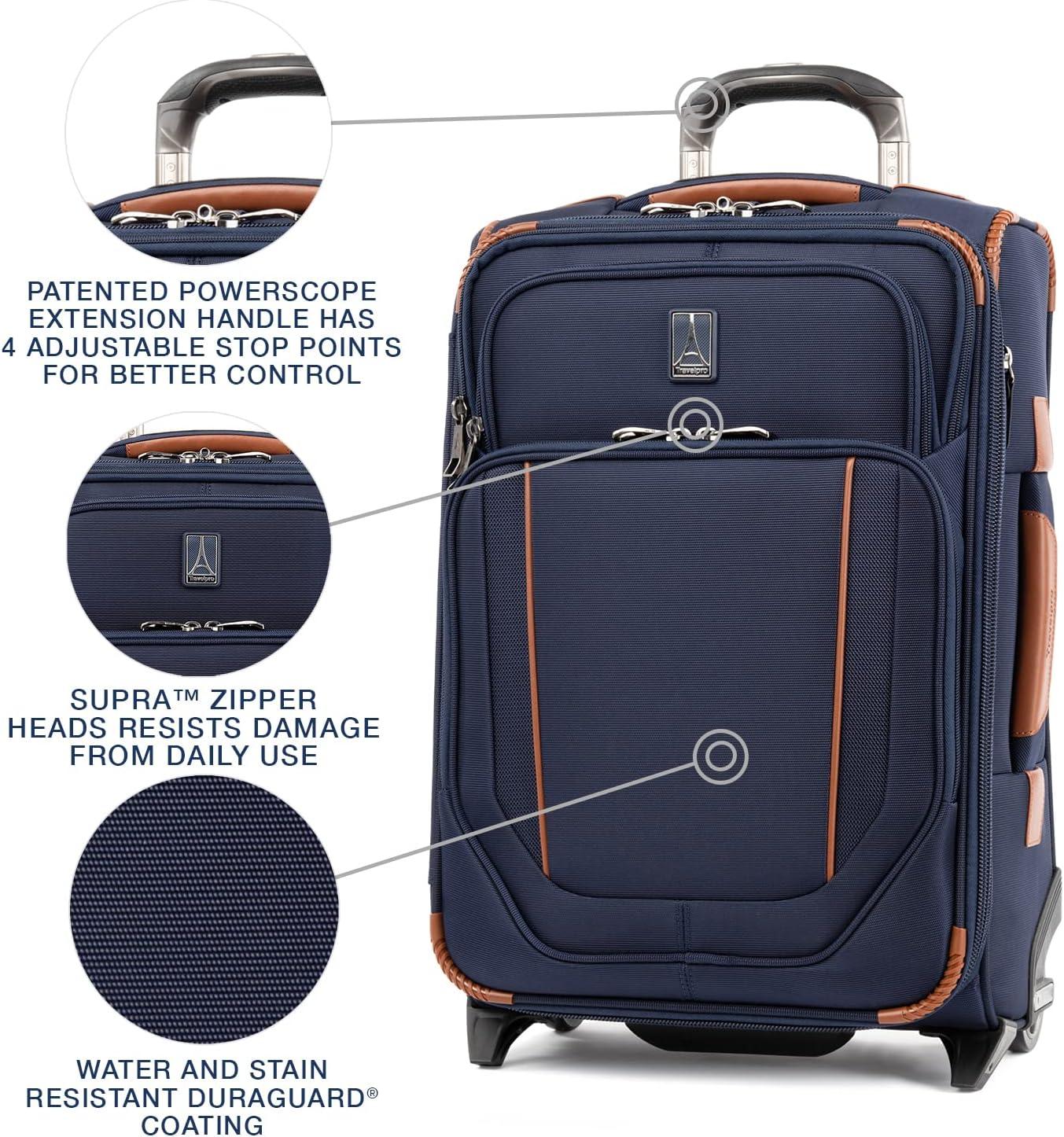 imageTravelpro Crew Versapack Softside Expandable 2 Wheel Upright Checked Luggage TSA Lock Builtin Foldout Suiter Men and Women Jet Black Checked Medium 26InchPatriot Blue