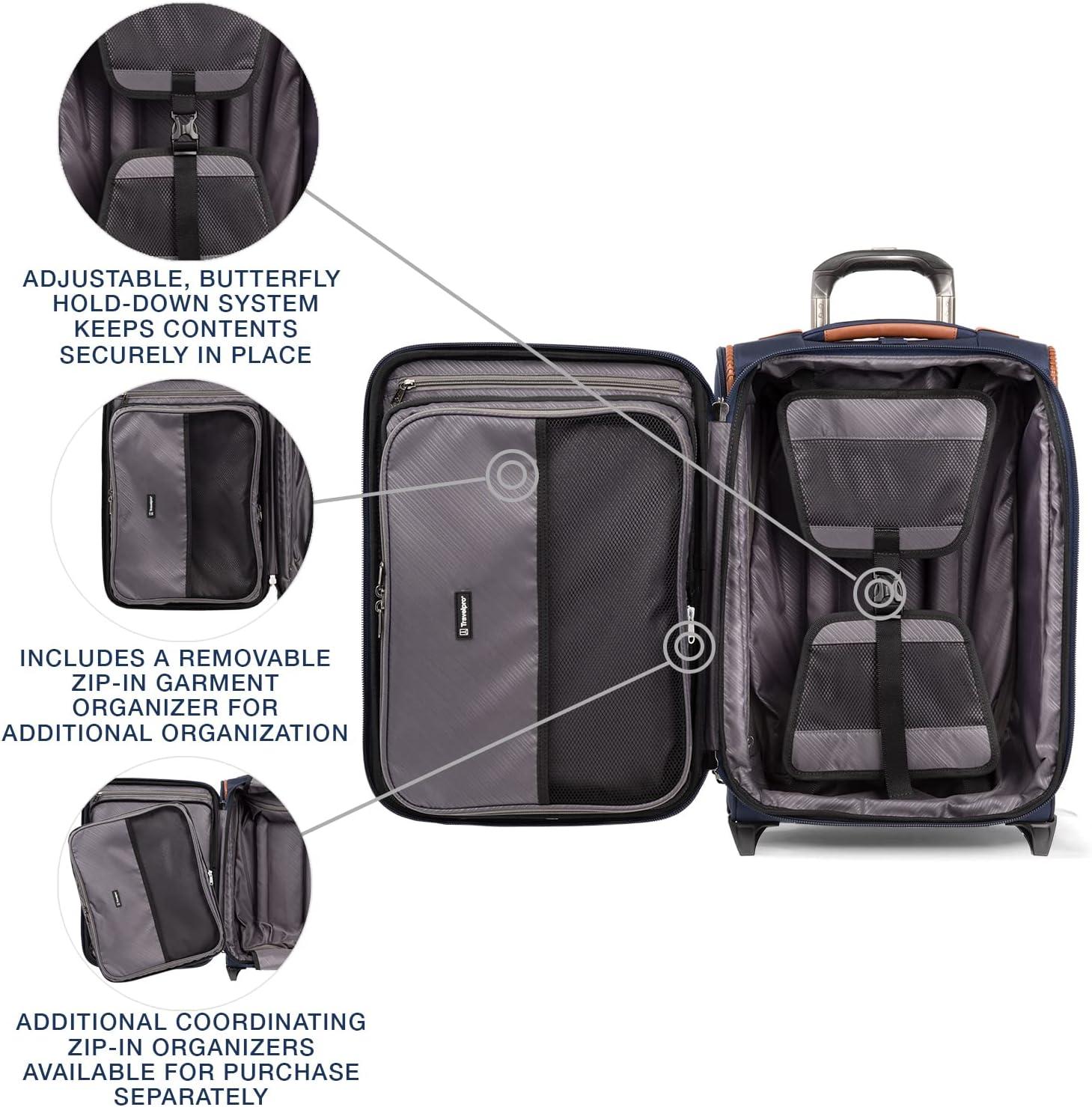 imageTravelpro Crew Versapack Softside Expandable 2 Wheel Upright Checked Luggage TSA Lock Builtin Foldout Suiter Men and Women Jet Black Checked Medium 26InchPatriot Blue