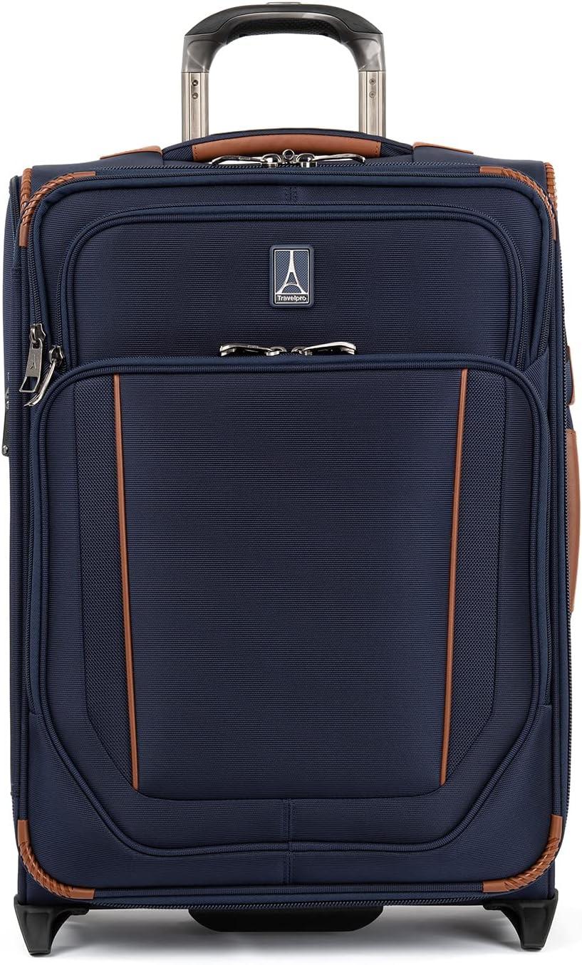 imageTravelpro Crew Versapack Softside Expandable 2 Wheel Upright Checked Luggage TSA Lock Builtin Foldout Suiter Men and Women Jet Black Checked Medium 26InchPatriot Blue