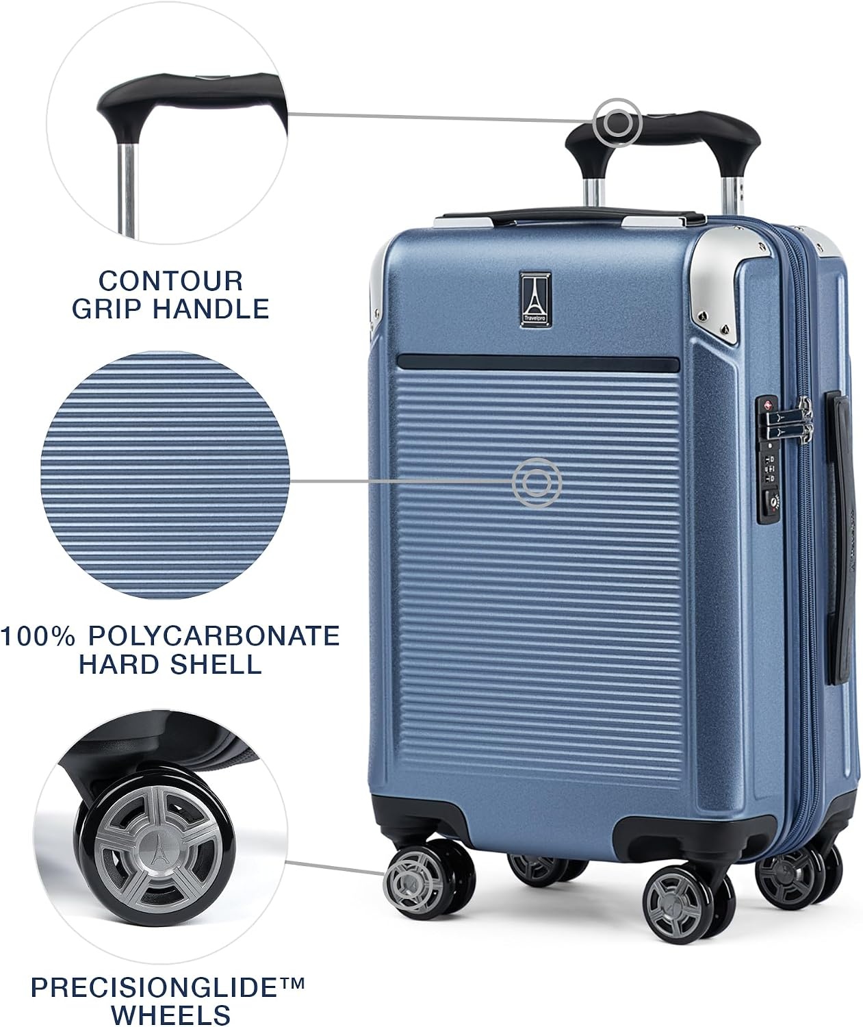 image:imageTravelpro Platinum Elite Hardside Expandable Spinner Wheel Luggage TSA Lock Hard Shell Polycarbonate Suitcase Cream White Carryon 21InchDark Sky Blue
