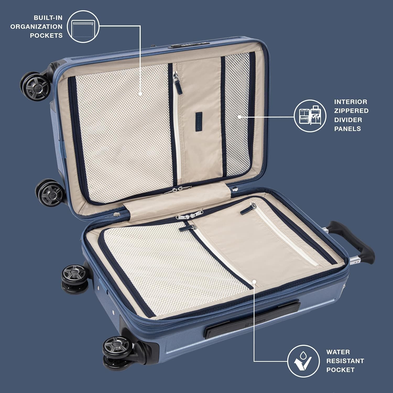 image:imageTravelpro Platinum Elite Hardside Expandable Spinner Wheel Luggage TSA Lock Hard Shell Polycarbonate Suitcase Cream White Carryon 21InchDark Sky Blue