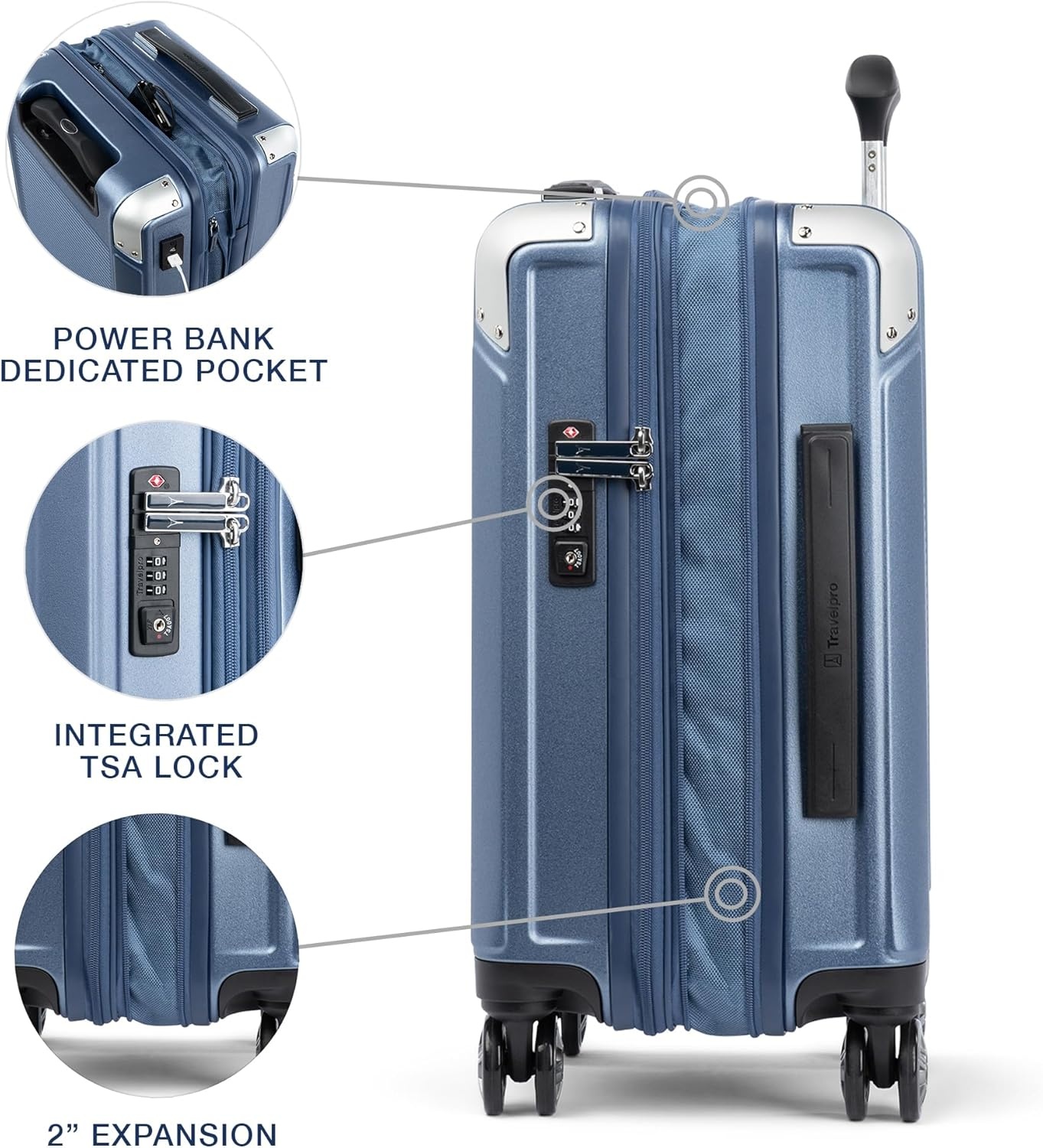 image:imageTravelpro Platinum Elite Hardside Expandable Spinner Wheel Luggage TSA Lock Hard Shell Polycarbonate Suitcase Cream White Carryon 21InchDark Sky Blue