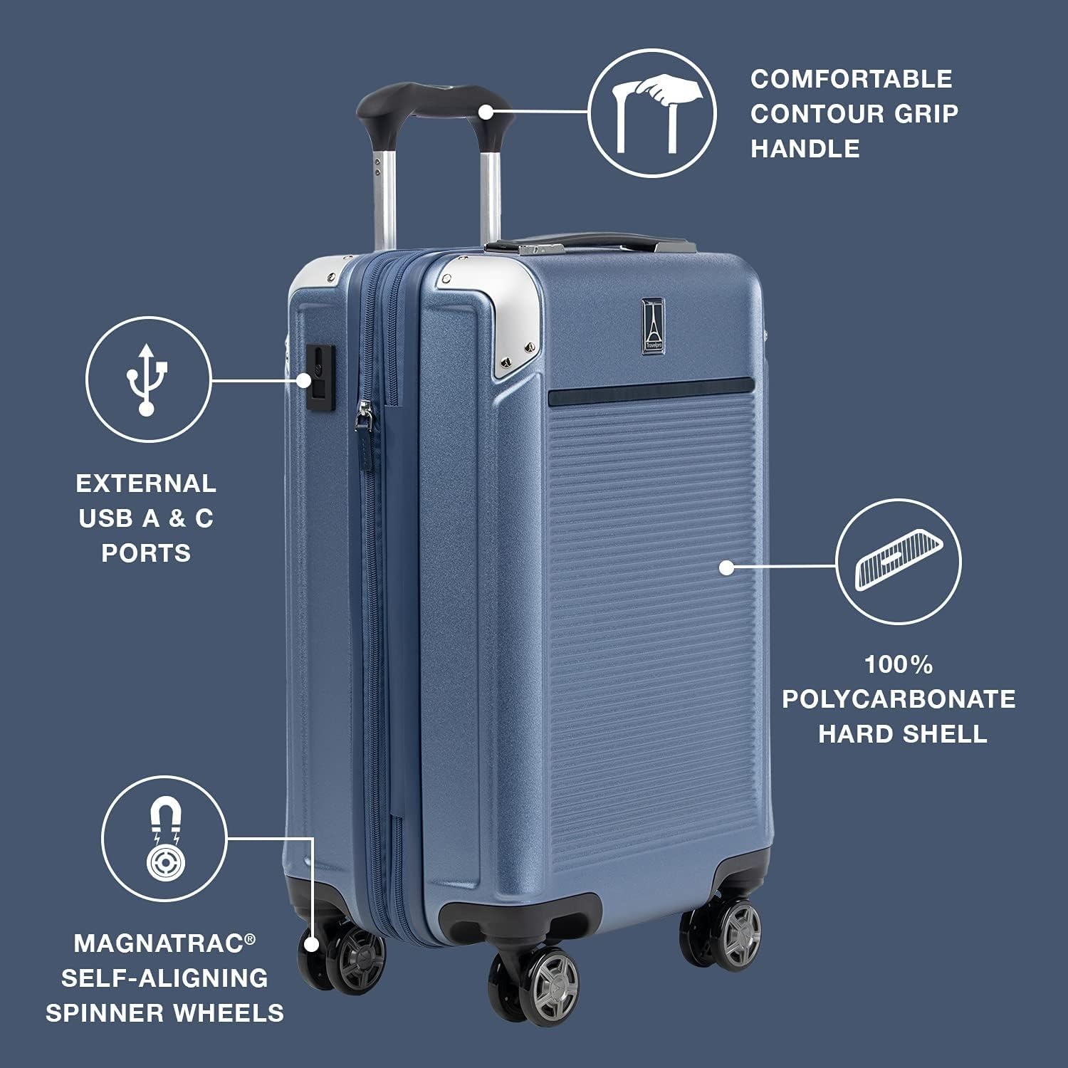 image:imageTravelpro Platinum Elite Hardside Expandable Spinner Wheel Luggage TSA Lock Hard Shell Polycarbonate Suitcase Cream White Carryon 21InchDark Sky Blue