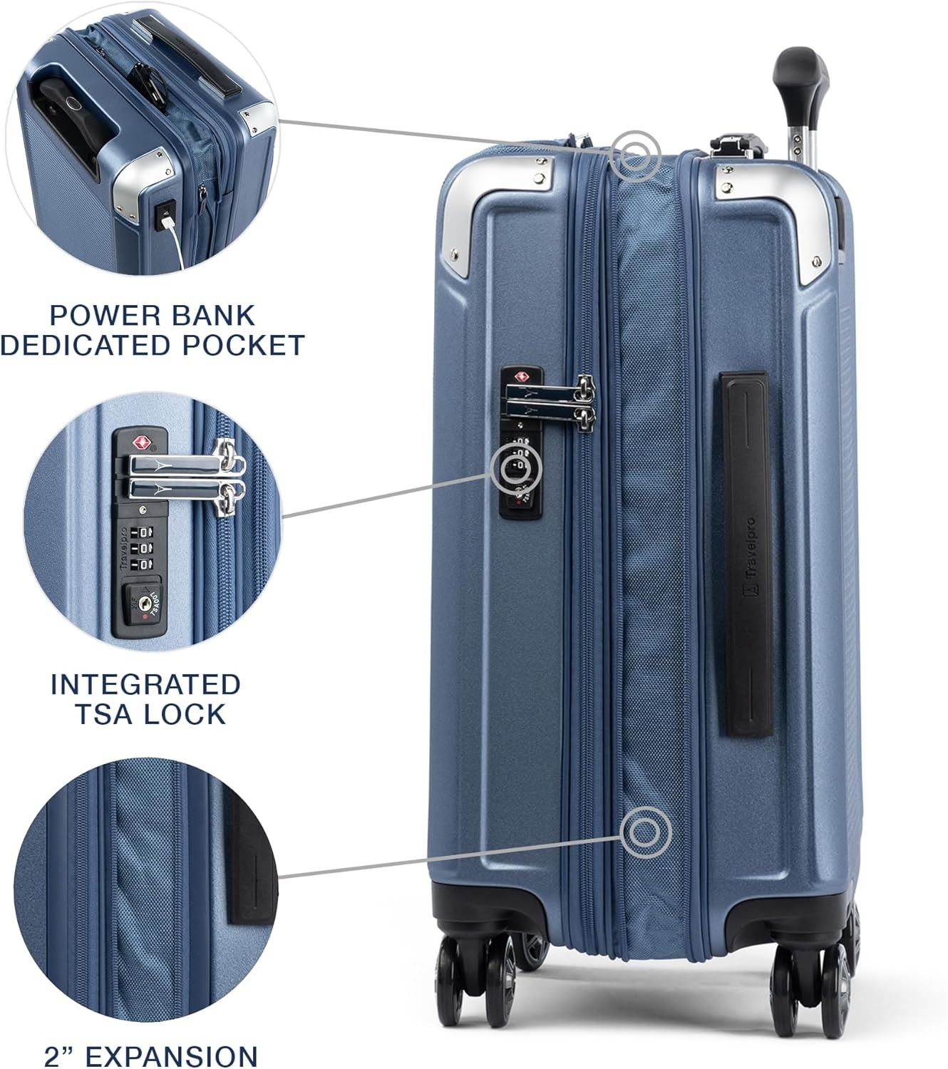 image:imageTravelpro Platinum Elite Hardside Expandable Spinner Wheel Luggage TSA Lock Hard Shell Polycarbonate Suitcase Cream White Carryon 21InchDark Sky Blue
