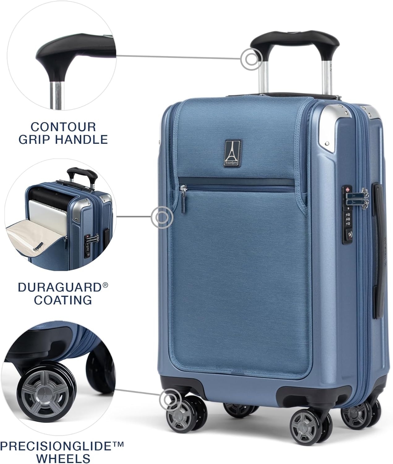 image:imageTravelpro Platinum Elite Hardside Expandable Spinner Wheel Luggage TSA Lock Hard Shell Polycarbonate Suitcase Cream White Carryon 21InchDark Sky Blue